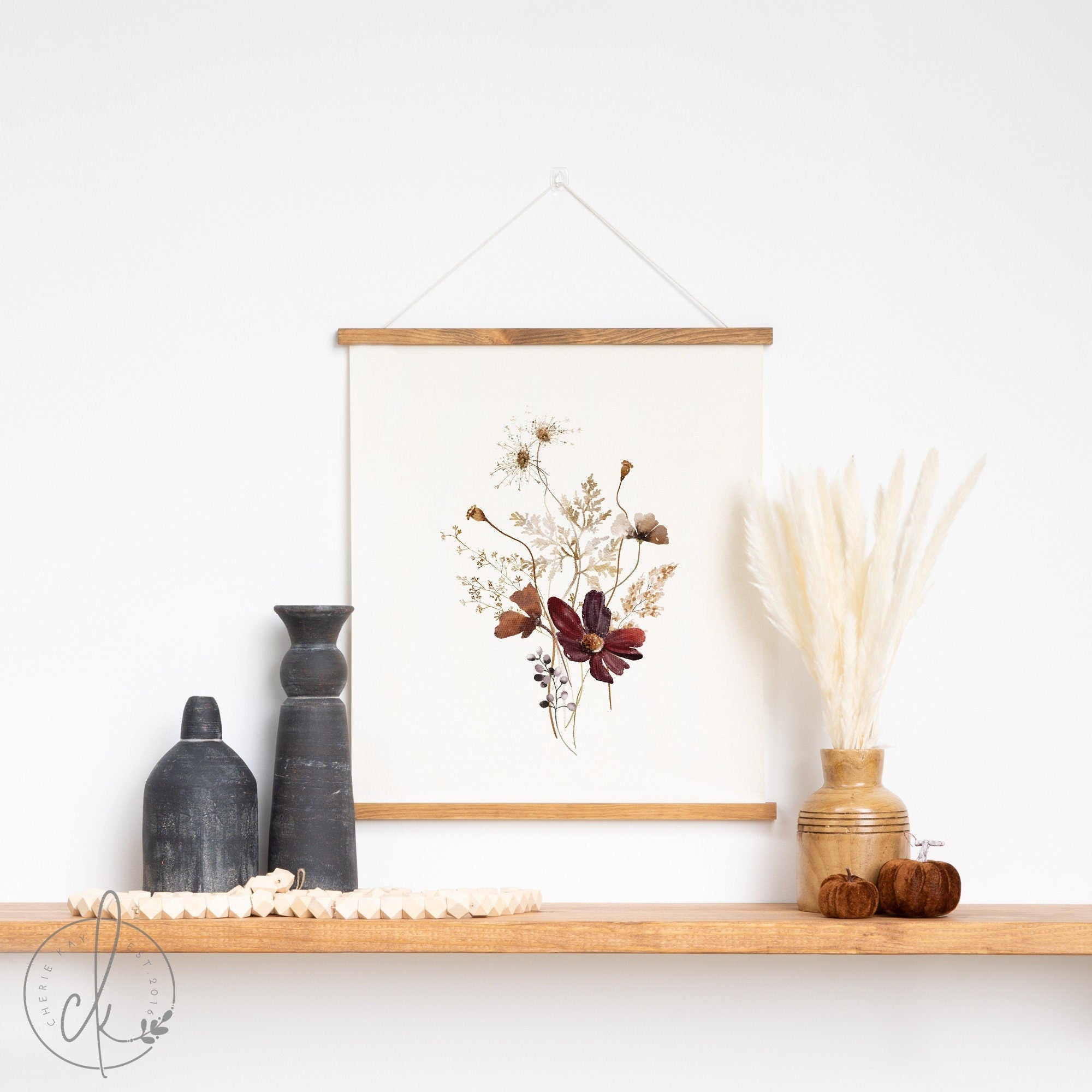 Autumn Flowers Wall Art | Fabric Wall Hanging | Fall Wall Decor | Botanical Art | Floral Wall Art | Living Room Decor | D1