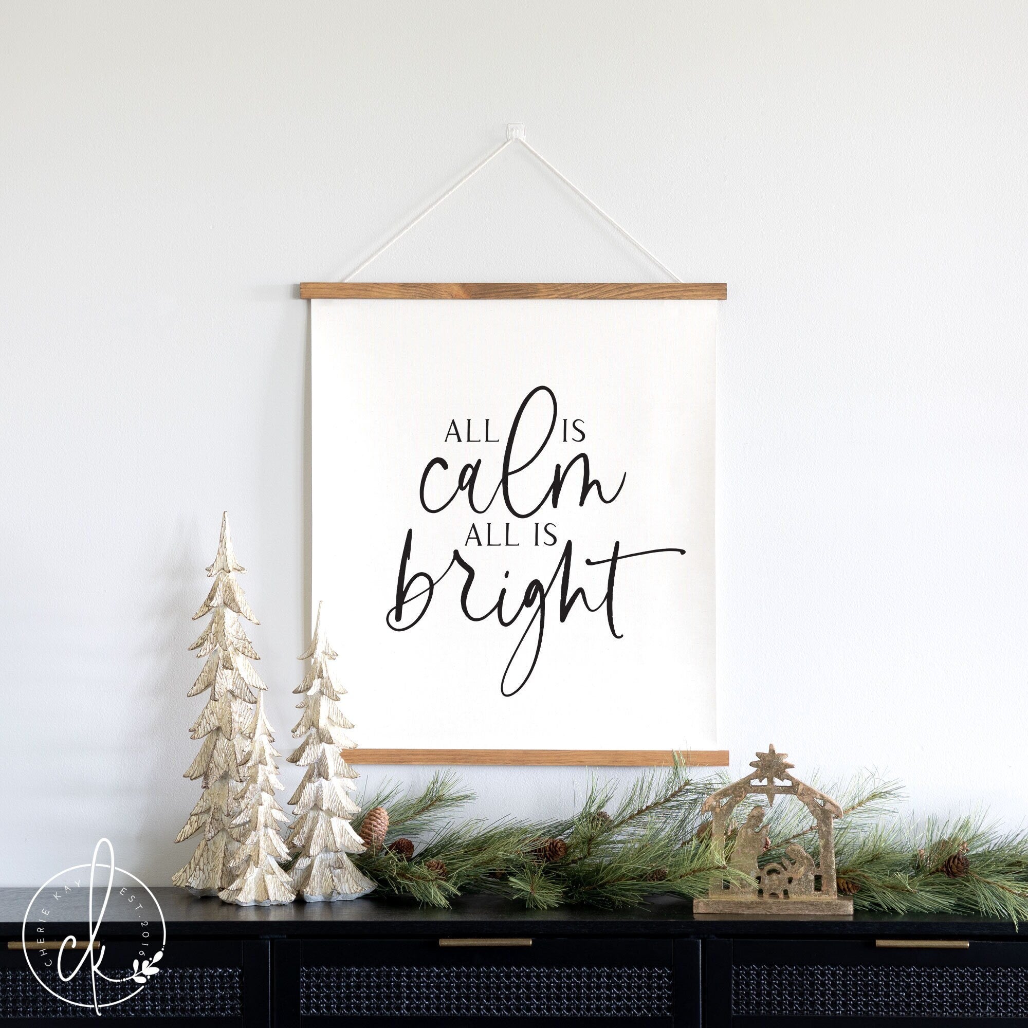 All Is Calm All Is Bright | Fabric Wall Hanging | Christmas Wall Decor | Holiday Decor | Farmhouse Christmas