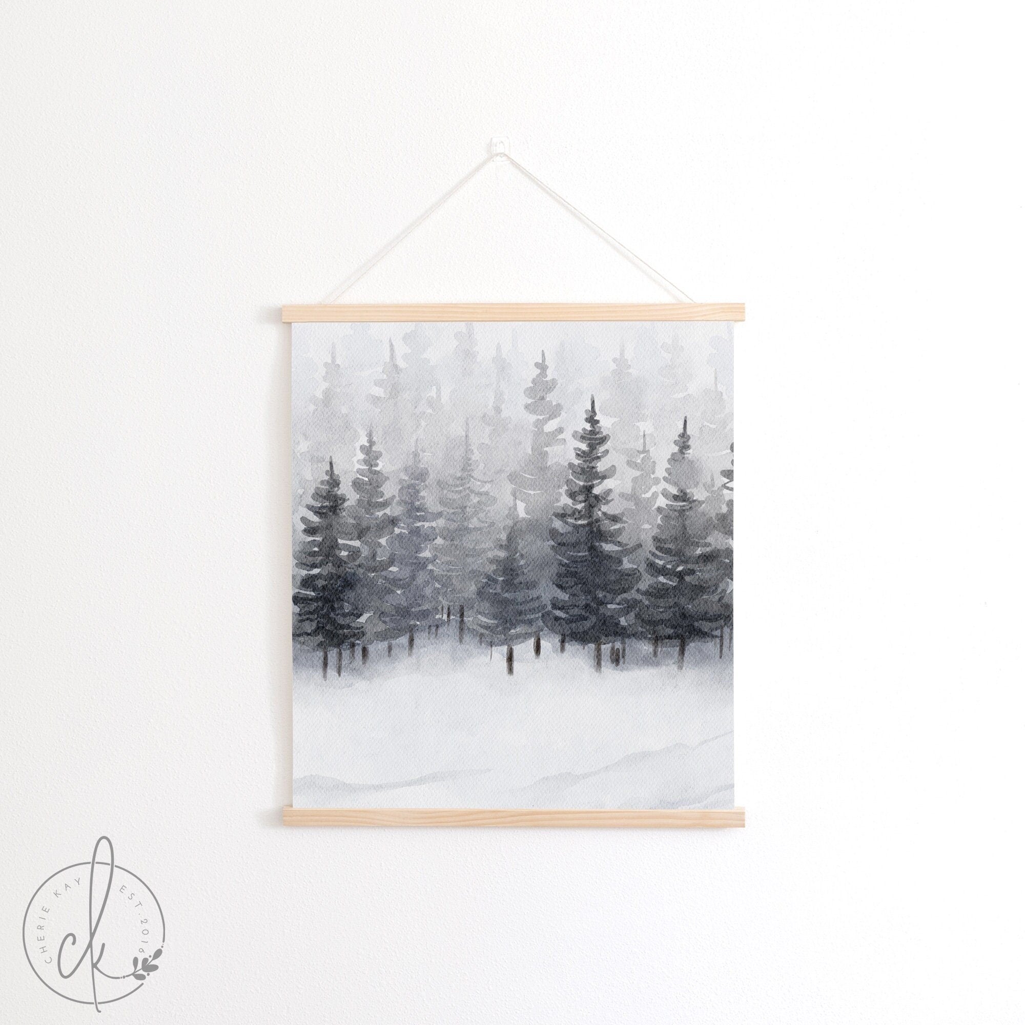 Snow and Pines Landscape Art | Fabric Wall Hanging | Canvas Art | Evergreen Landscape Art | Christmas Wall Decor | Winter Wall Art