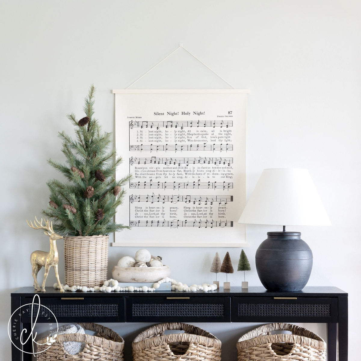 Silent Night Sheet Music | Fabric Wall Hanging | Christmas Decor | Holiday Decor | Christmas Song Lyrics | Farmhouse Christmas