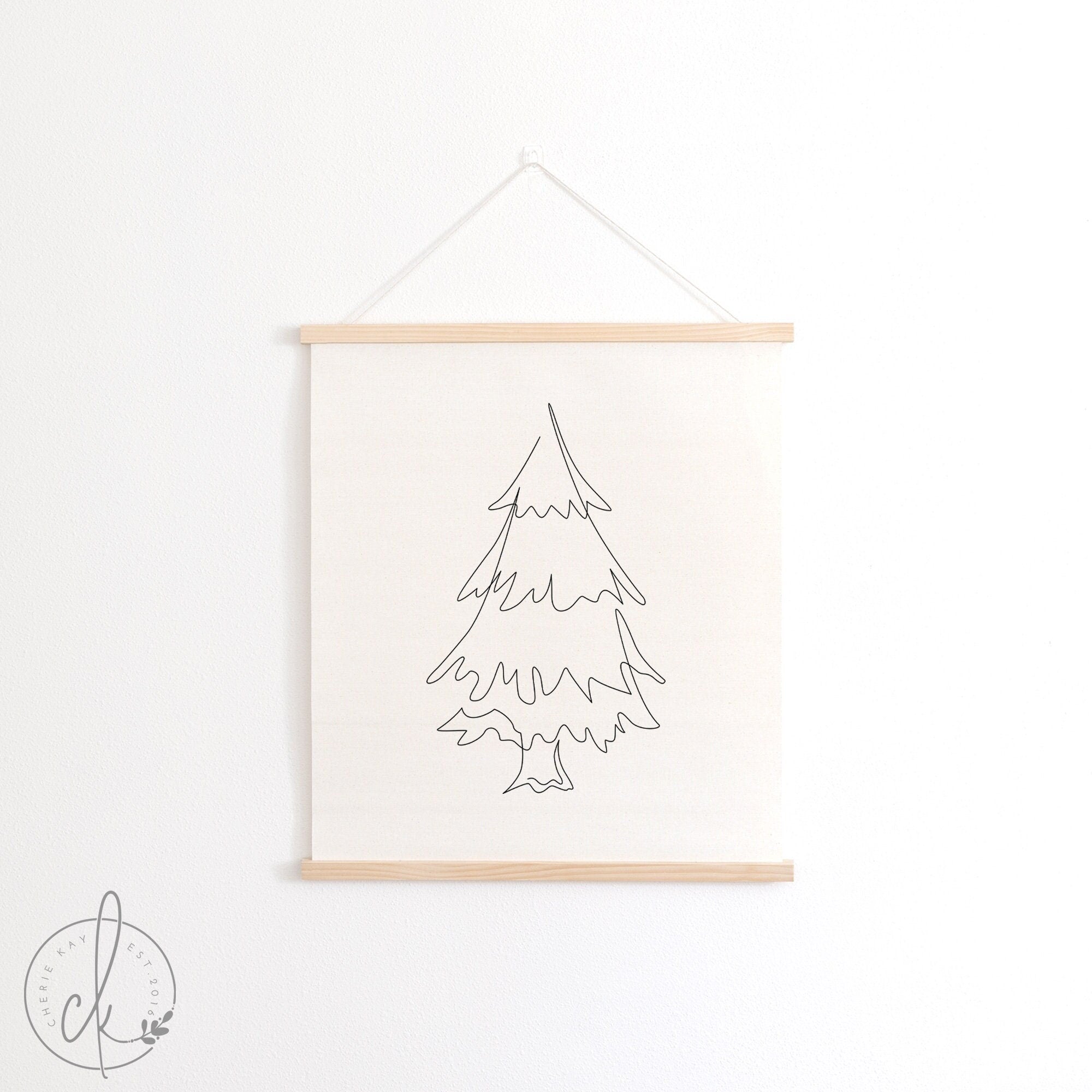 Pine Tree Line Art | Fabric Wall Hanging | Christmas Tree Wall Decor | Holiday Decor | Farmhouse Christmas