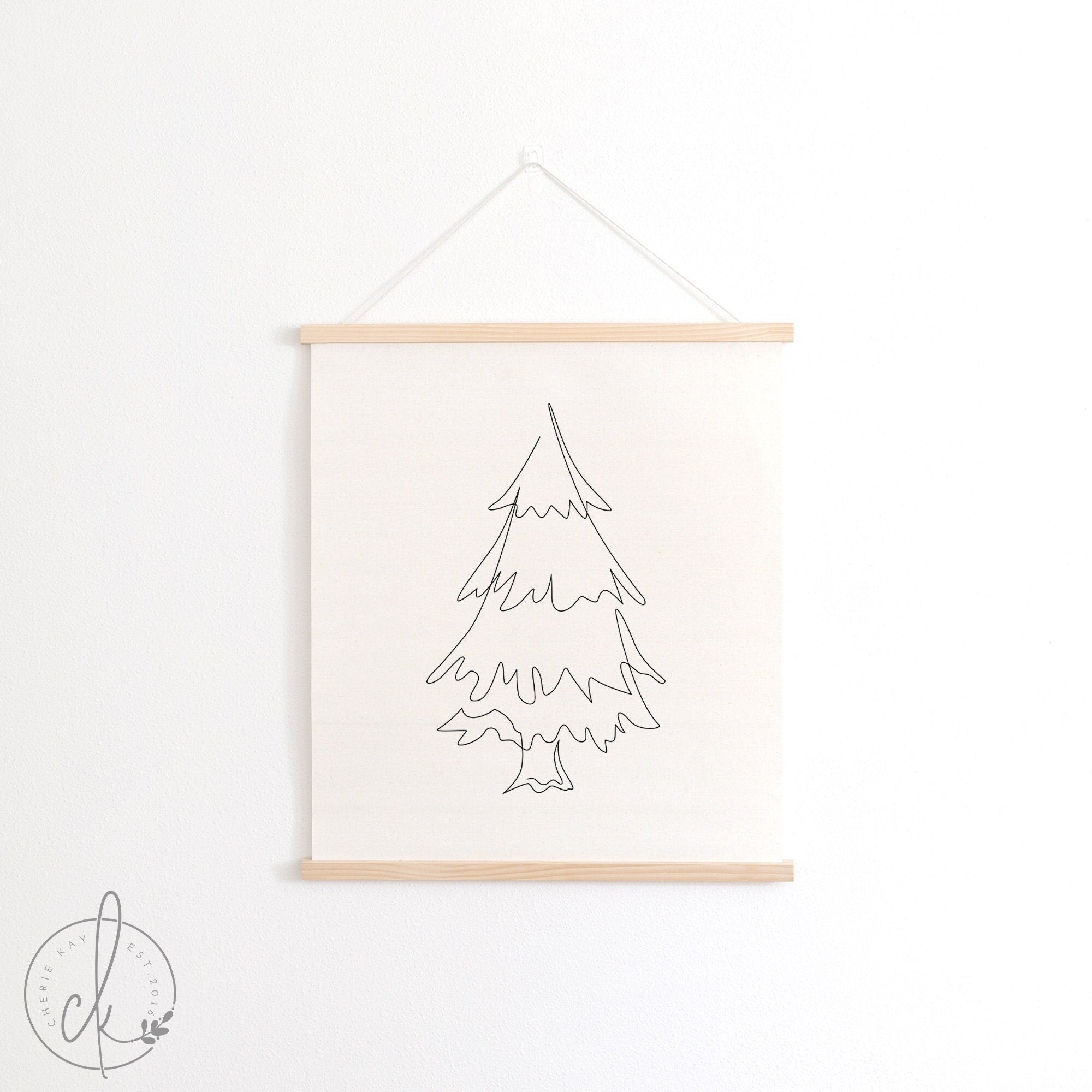 Pine Tree Line Art | Fabric Wall Hanging | Christmas Tree Wall Decor | Holiday Decor | Farmhouse Christmas