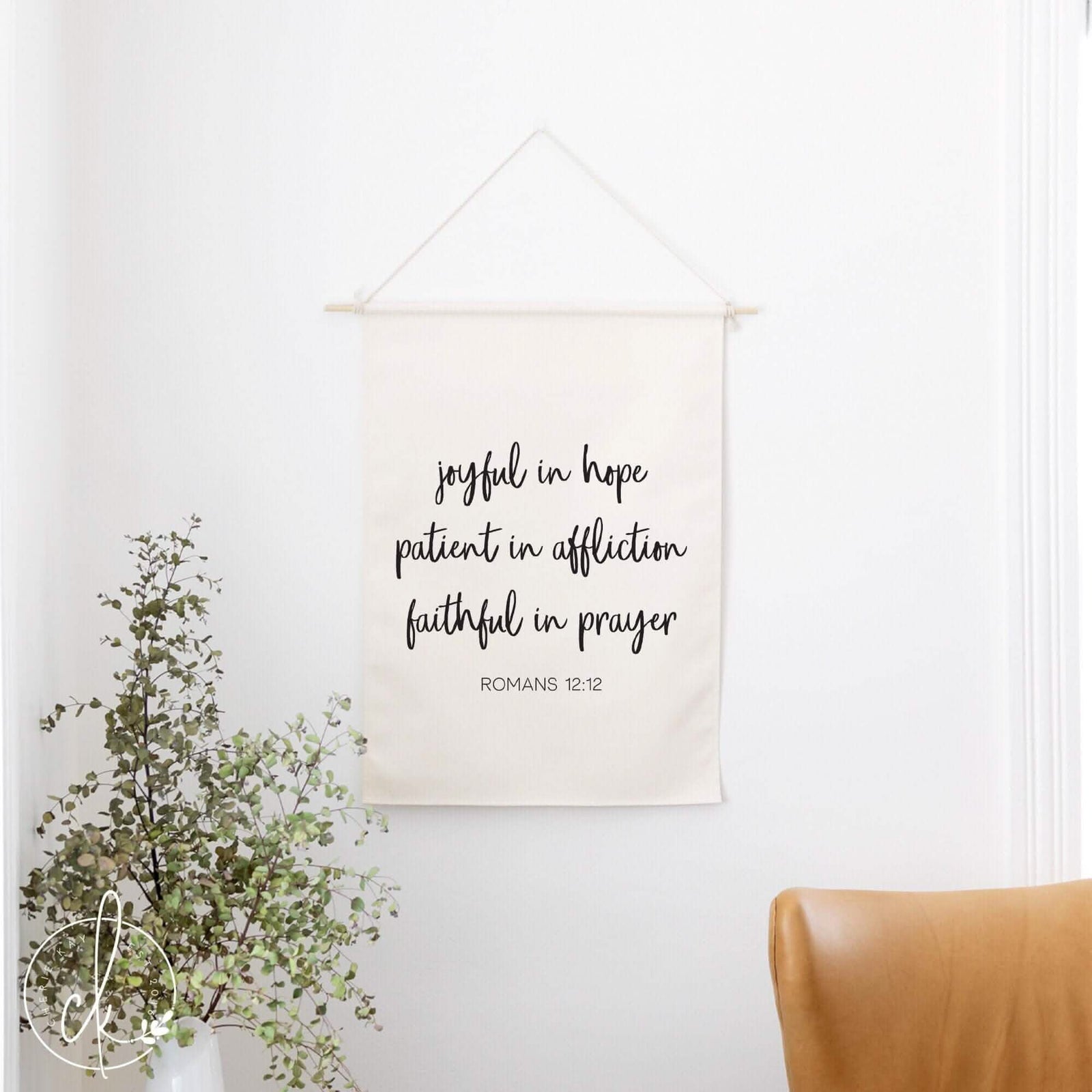 Joyful In Hope | Canvas Dowel Rod | Bible Verse Wall Art | Christian Wall Decor | Living Room Decor | Romans 12:12 | Canvas Wall Art