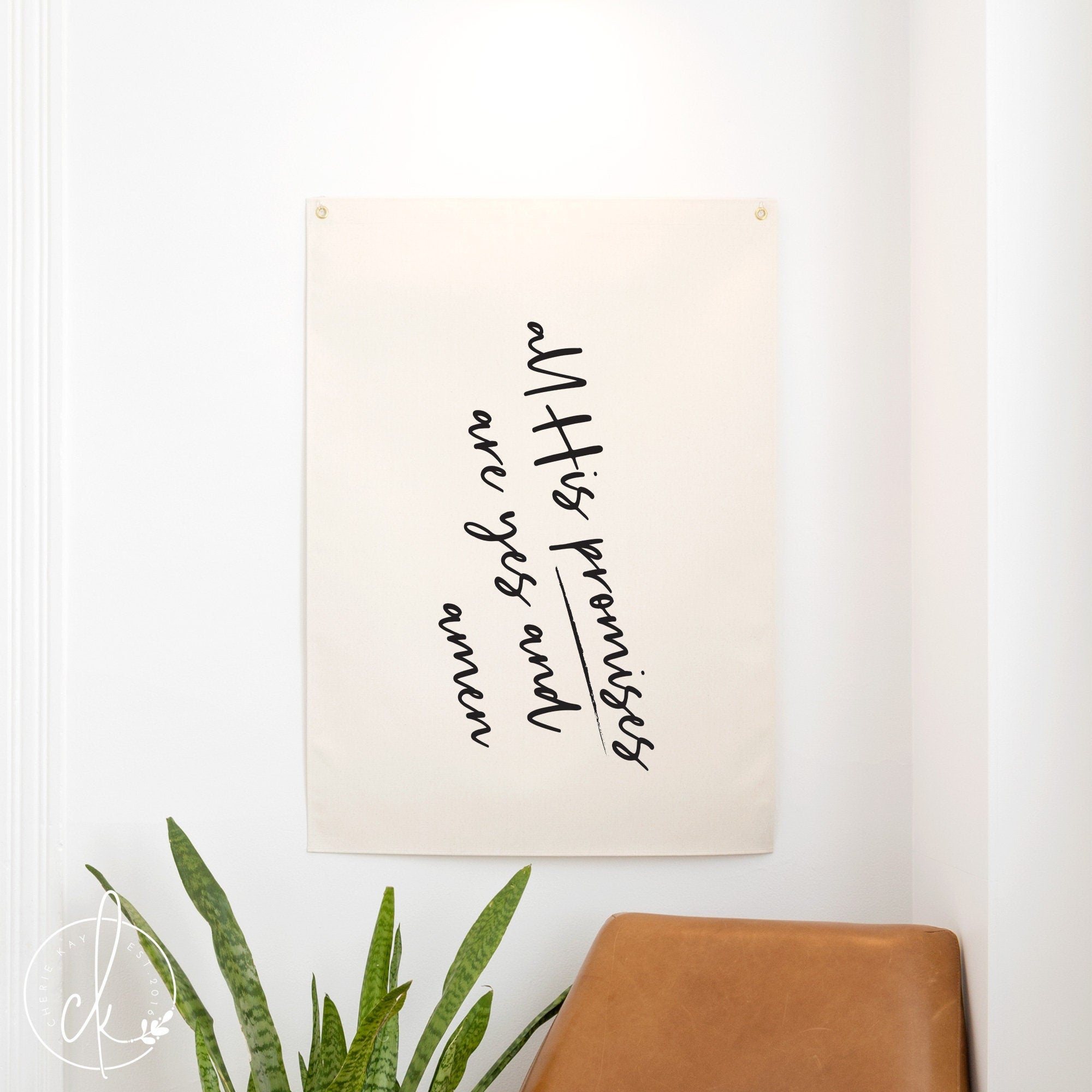 All His Promises Are Yes And Amen | Fabric Wall Hanging | Inspirational Art | Christian Wall Art | Canvas Banner | Quotes About Life
