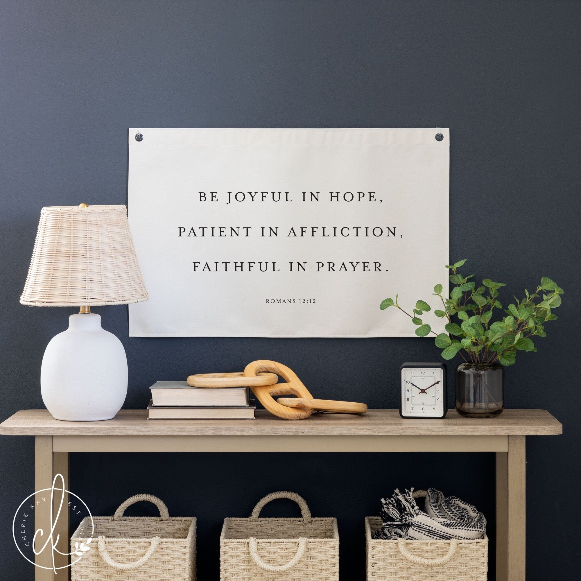 Be Joyful In Hope | Canvas Banner | Bible Verse Home Decor | Romans 12:12 | Christian Decor | Fabric Wall Hanging | Inspirational Scripture