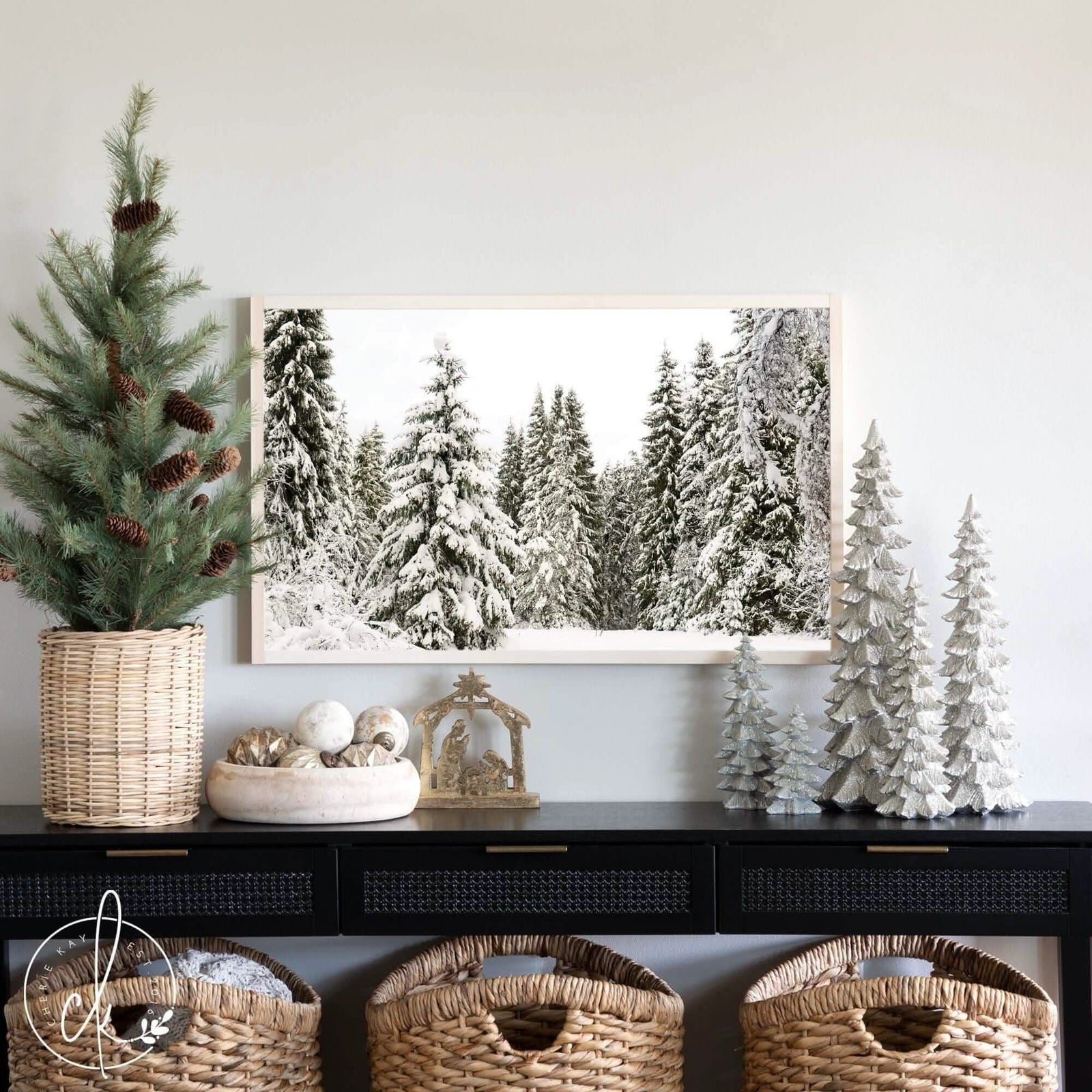 Winter Landscape | Framed Wall Art | Living Room Wall Decor | Snowy Trees Art | Winter Wonderland | Winter Pines | Cherie Kay Signs