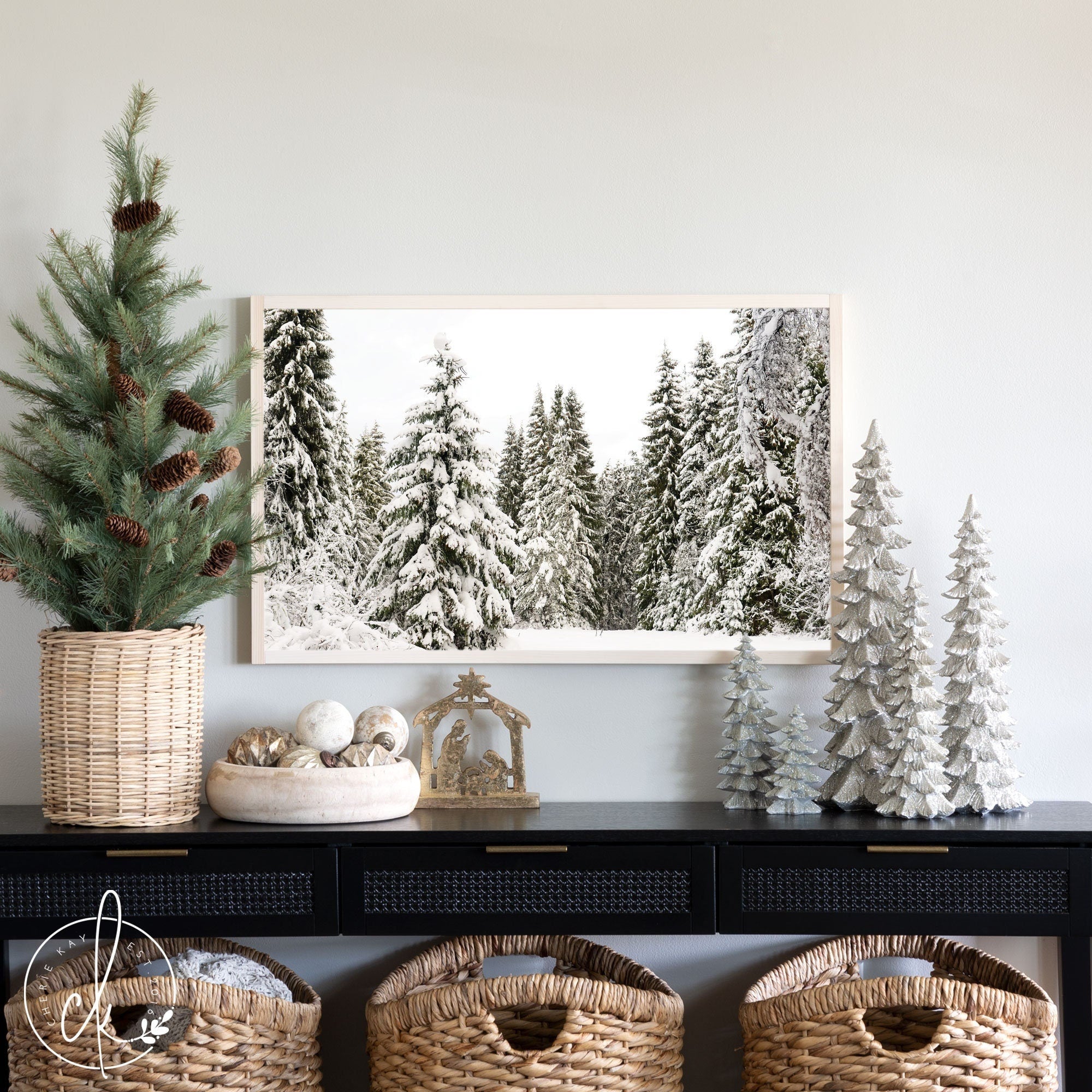 Winter Landscape | Framed Wall Art | Living Room Wall Decor | Snowy Trees Art | Winter Wonderland | Winter Pines | Cherie Kay Signs