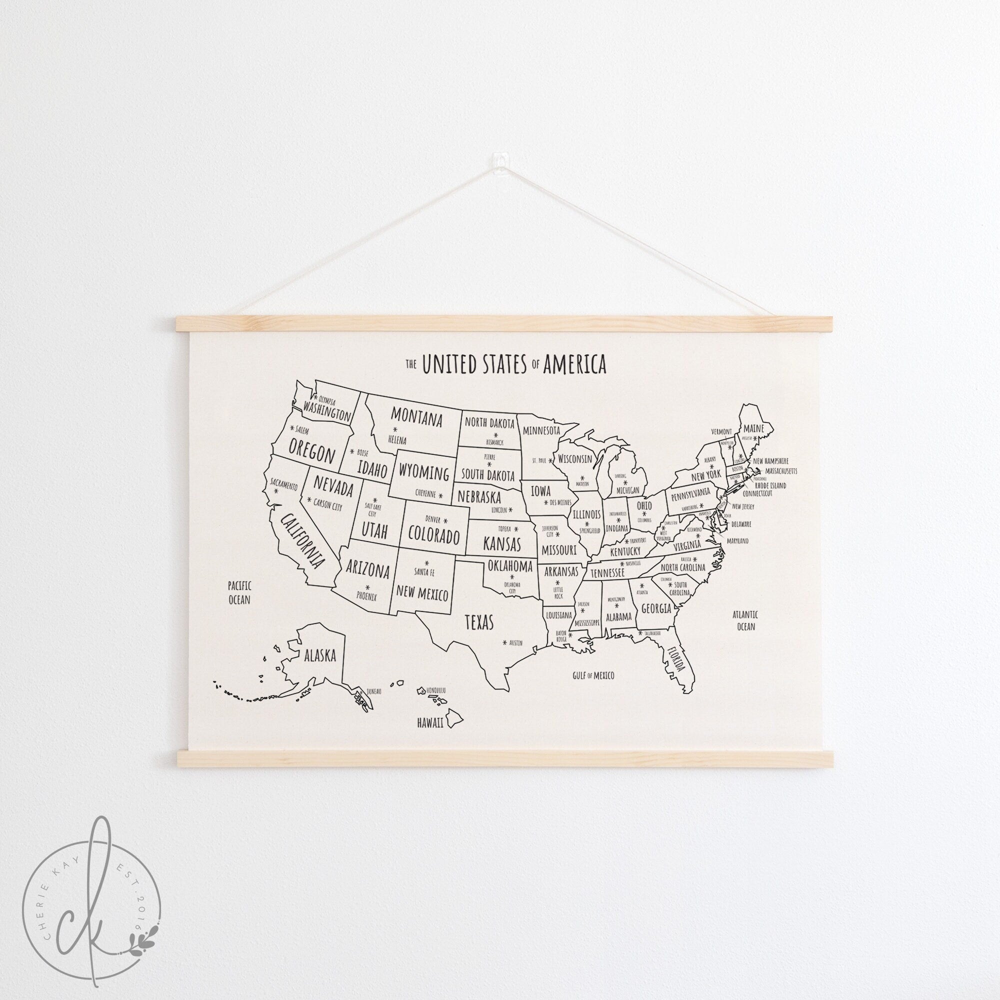 United States Map | Wall Decor | Travel Decor | Homeschool Decor | Classroom Decor | Map Of USA | Canvas Wall Art