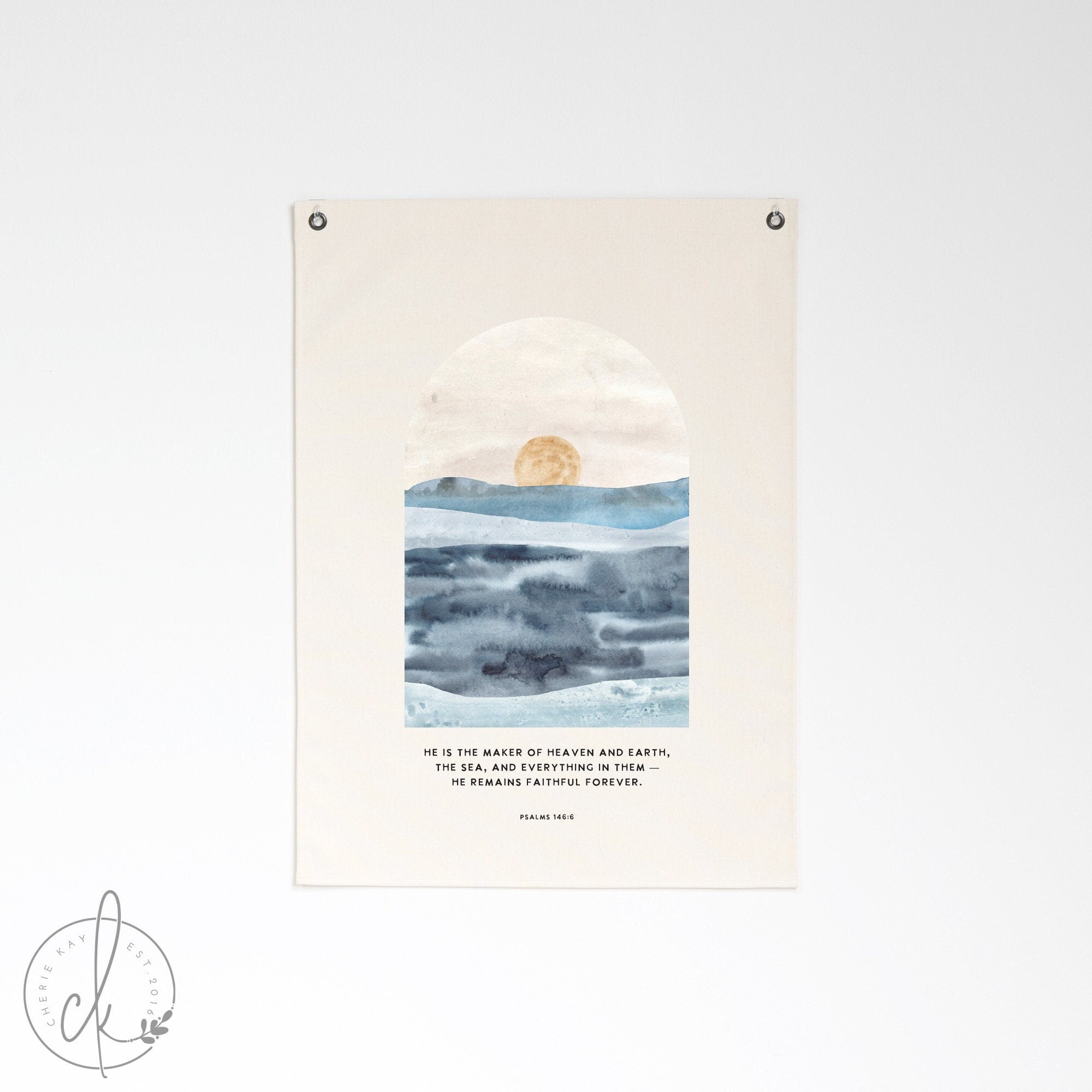 He Is The Maker Of Heaven | Canvas Flag | Scripture Wall Decor | Bible Verse Wall Art | Scripture Wall Art | Canvas Banner | Psalm 146:6
