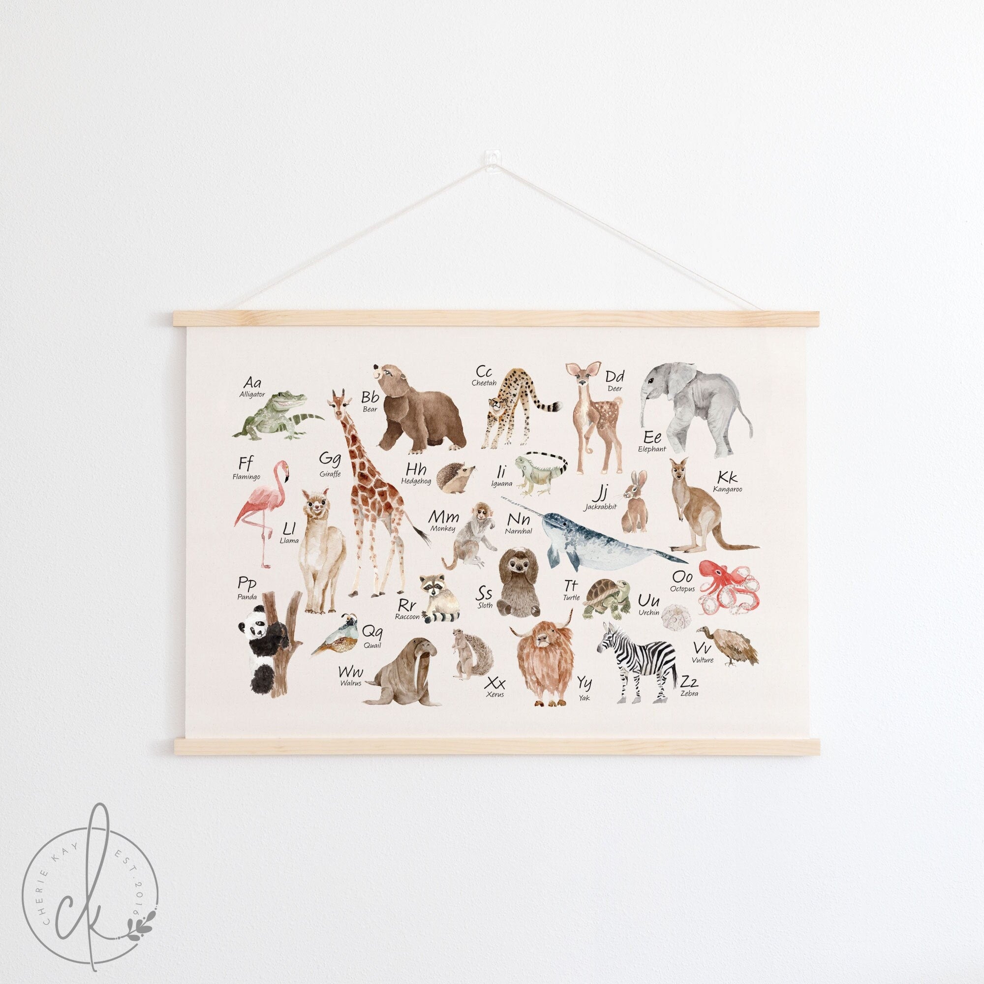 Animal Alphabet Chart | Wall Decor | Homeschool Decor | Classroom Decor | Playroom Decor | Canvas Wall Art | Art For Kids