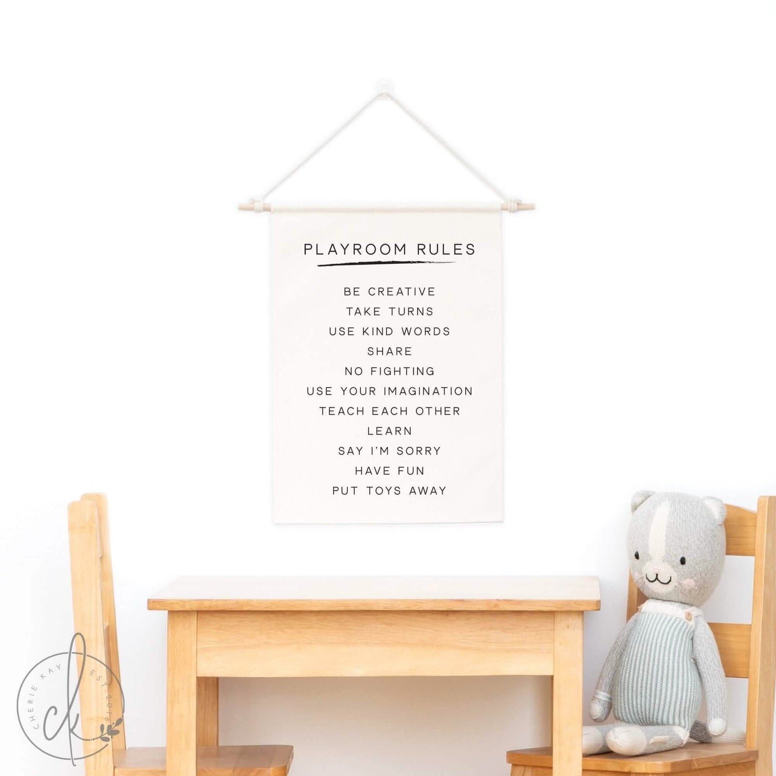 Playroom Rules | Canvas Dowel Rod | Playroom Wall Art | Kids Room Wall Decor | Art For Kids | Fabric Wall Hanging