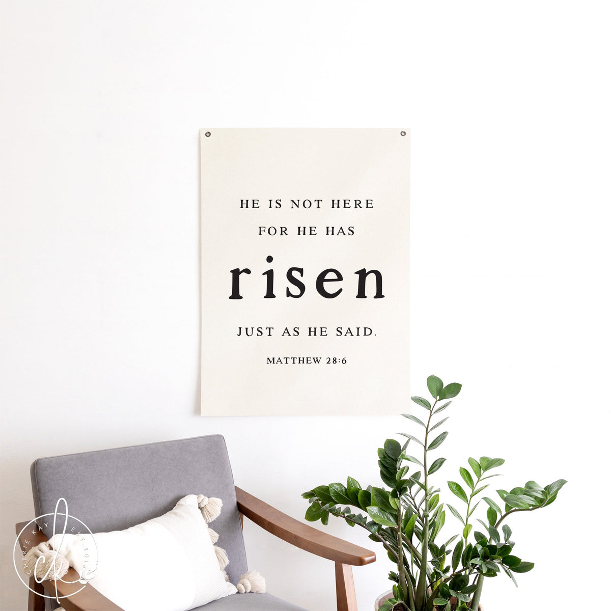 He Is Not Here For He Has Risen | Canvas Flag | Christian Wall Decor | Easter Wall Decor | Matthew 28:6 | Scripture Decor