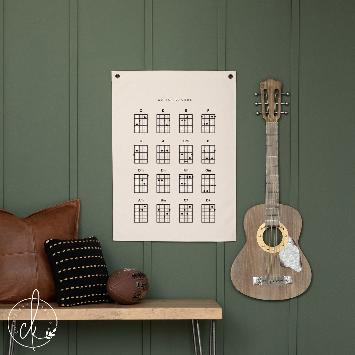 Guitar Chords | Canvas Banner | Canvas Flag | Boys Room Decor | Educational Chart | Music Wall Art