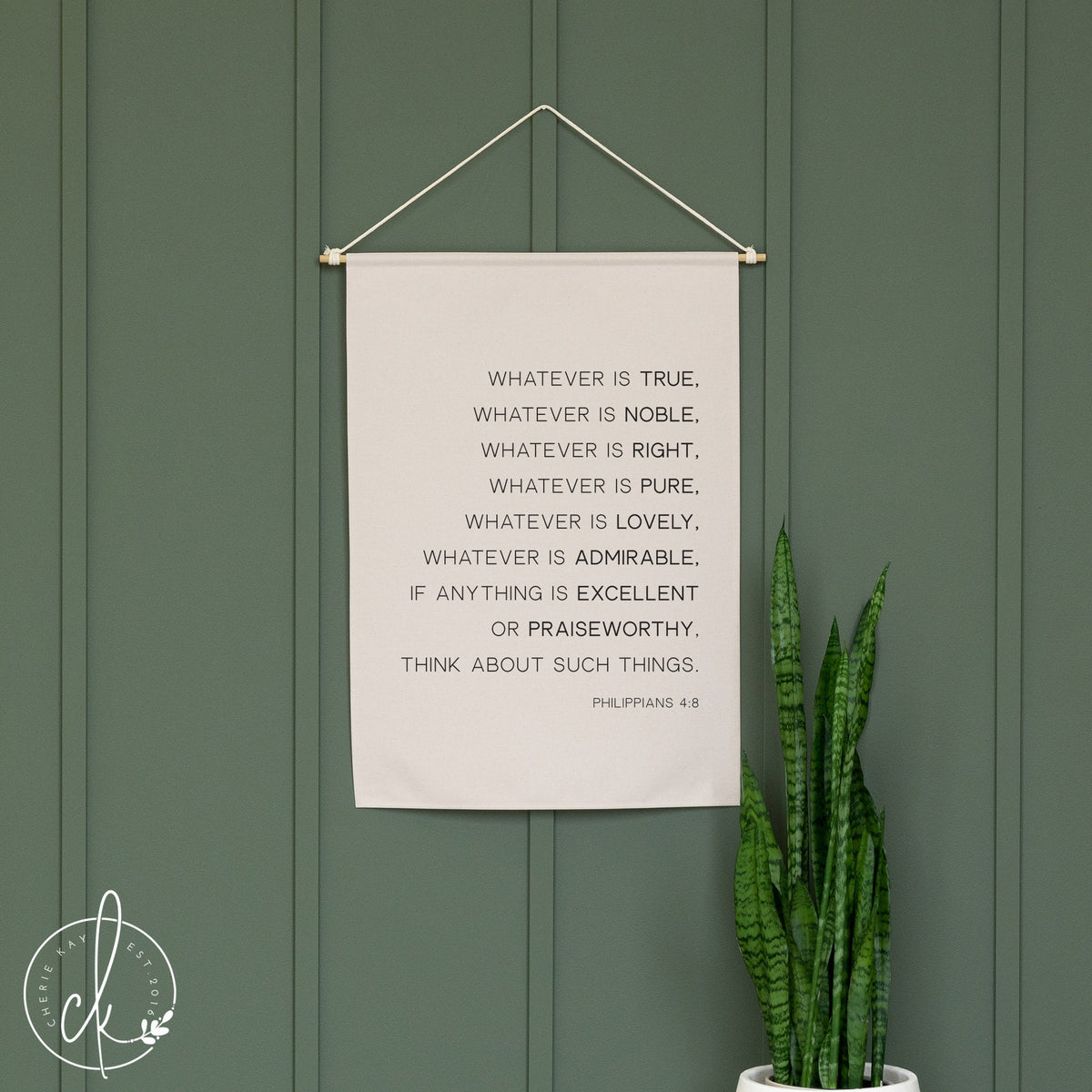 Whatever Is True | Canvas Dowel Rod | Philippians 4:8 | Bible Verse Wall Art | Christian Wall Decor | Living Room Decor