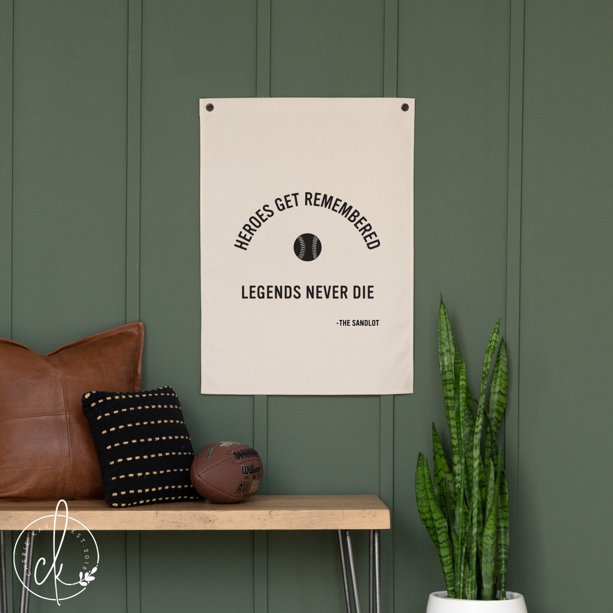 Heroes Get Remembered Legends Never Die | Canvas Banner | Baseball Decor | Boys Room Decor | Kids Room Wall Decor | Sandlot Quote