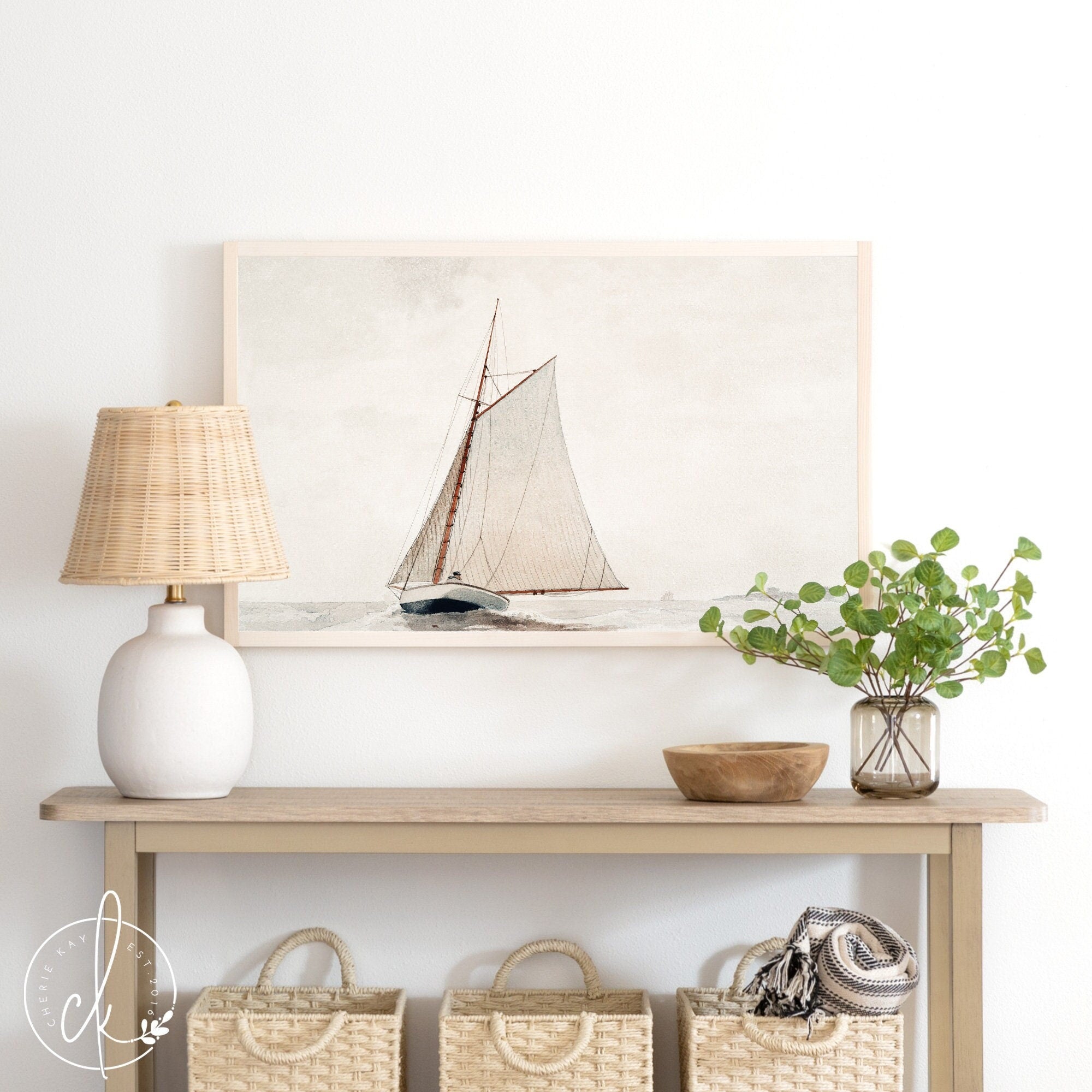 Sailboat Painting | Coastal Wall Art | Nautical Decor | Seaside Wall Decor | Framed Wall Art | Living Room Decor