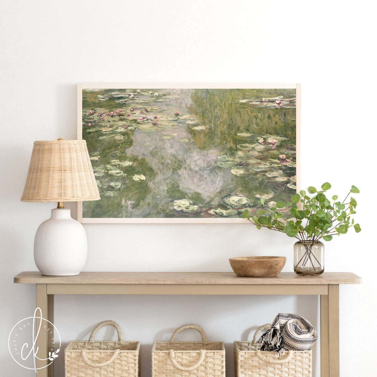 Water Lily Painting | Vintage Wall Art | Landscape Wall Art | Pond Painting | Living Room Decor | Nature Wall Art