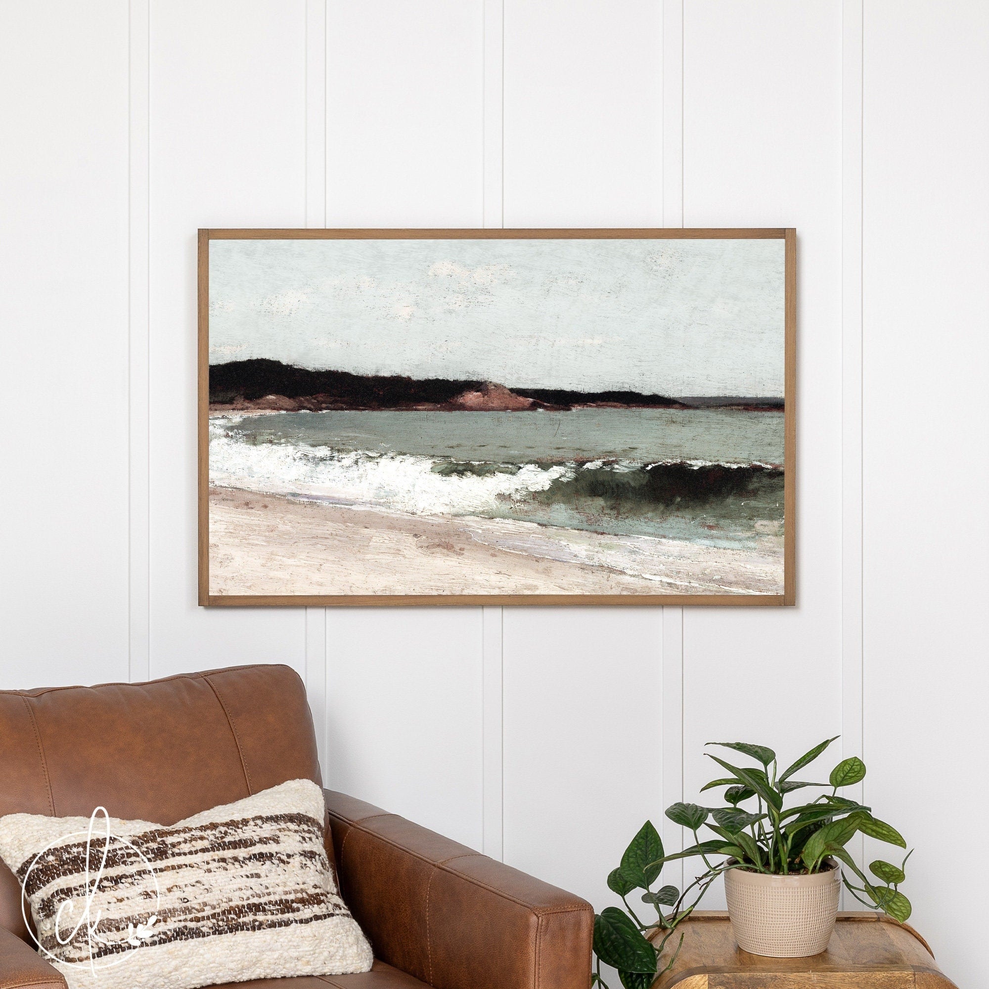 Vintage Landscape Wall Art | Vintage Coastal Painting | Framed Wall Art | Living Room Decor | Beach Decor | W49