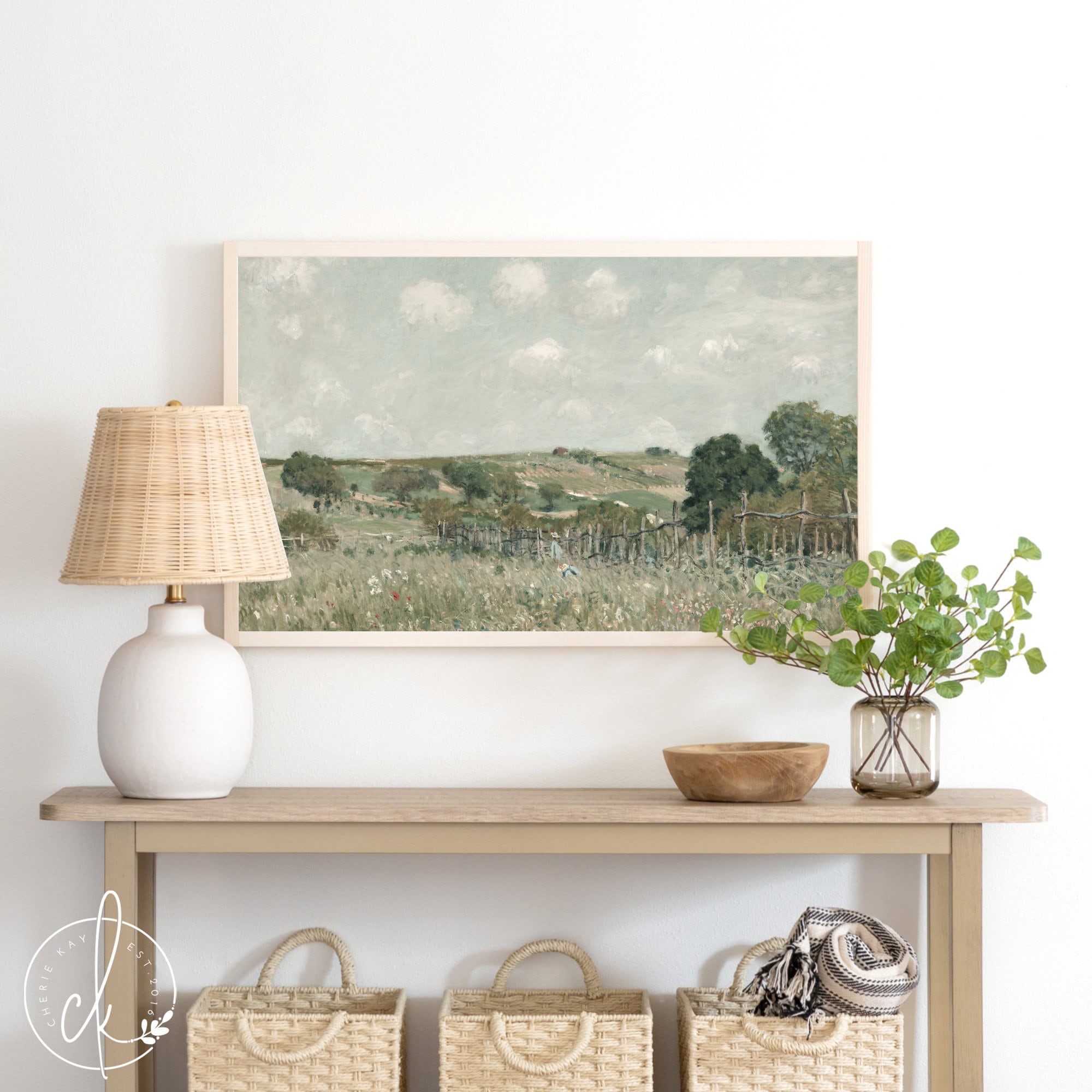 Summer Meadow Painting | Vintage Framed Wall Art | Living Room Decor | Entryway Decor | Scenic Landscape Painting