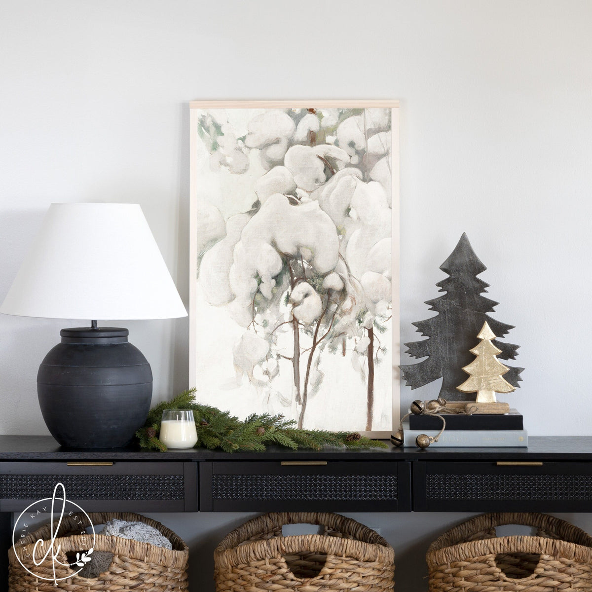 Snowy Trees Landscape | Winter Wall Art | Framed Wall Art | Living Room Decor | Winter Painting