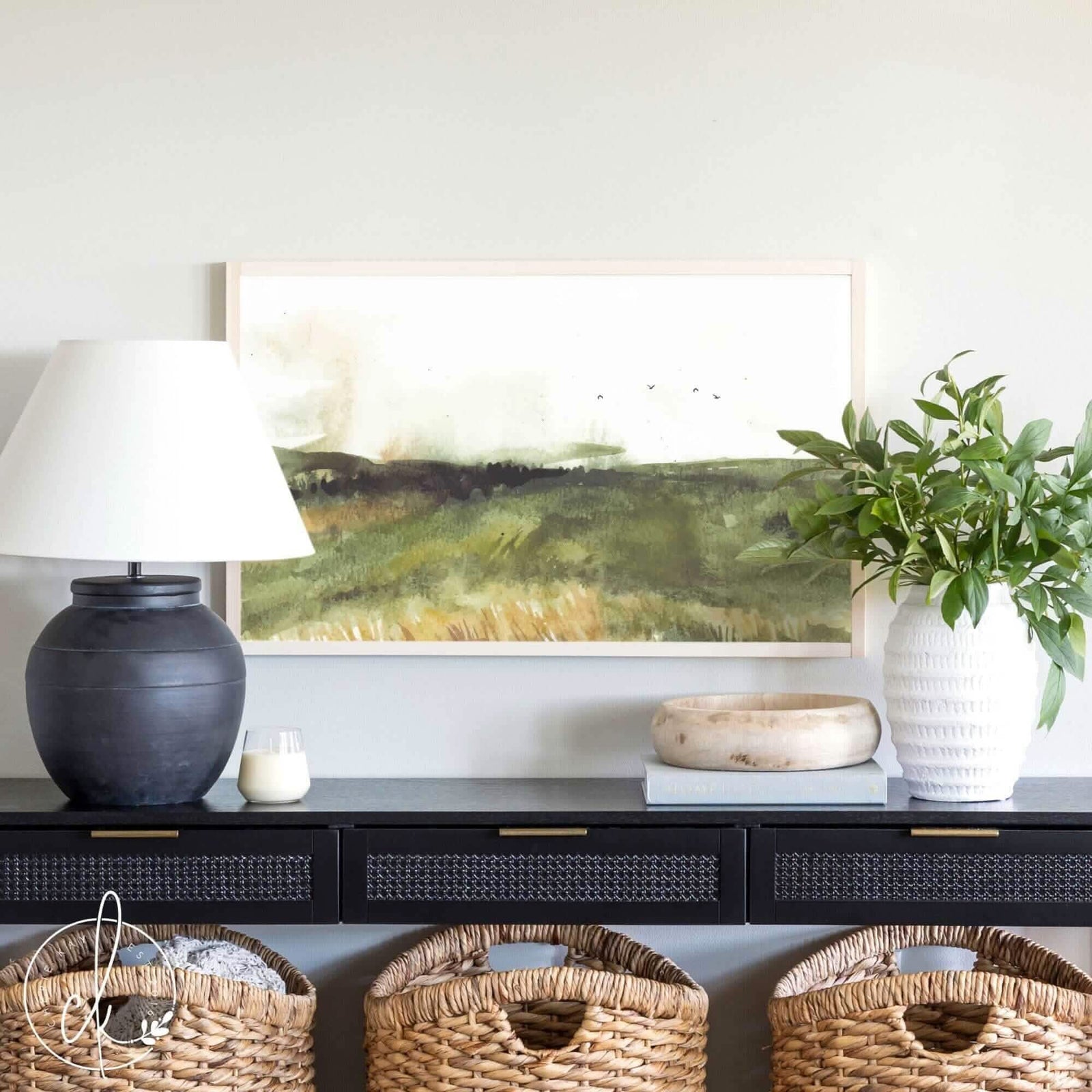 Spring Landscape Painting | Framed Wall Art | Living Room Wall Decor | Watercolor Landscape Art | Living Room Art | Fields in Springtime