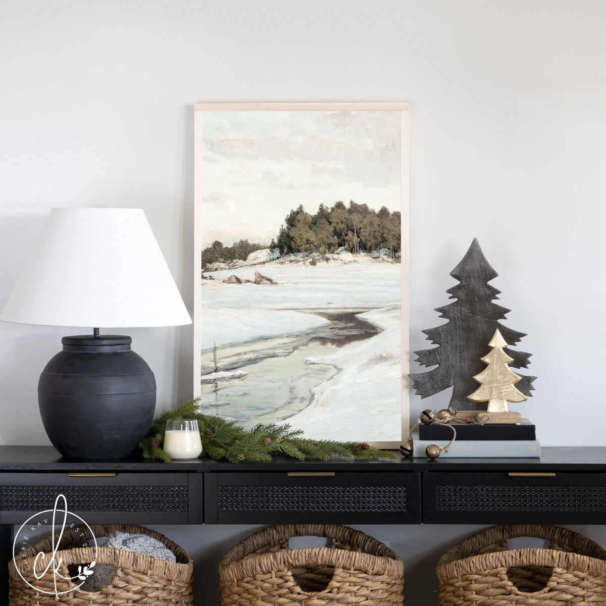 Winter Landscape Art | Vintage Winter Art | Framed Wall Art | Winter Living Room Decor | Christmas Entryway Decor | W31