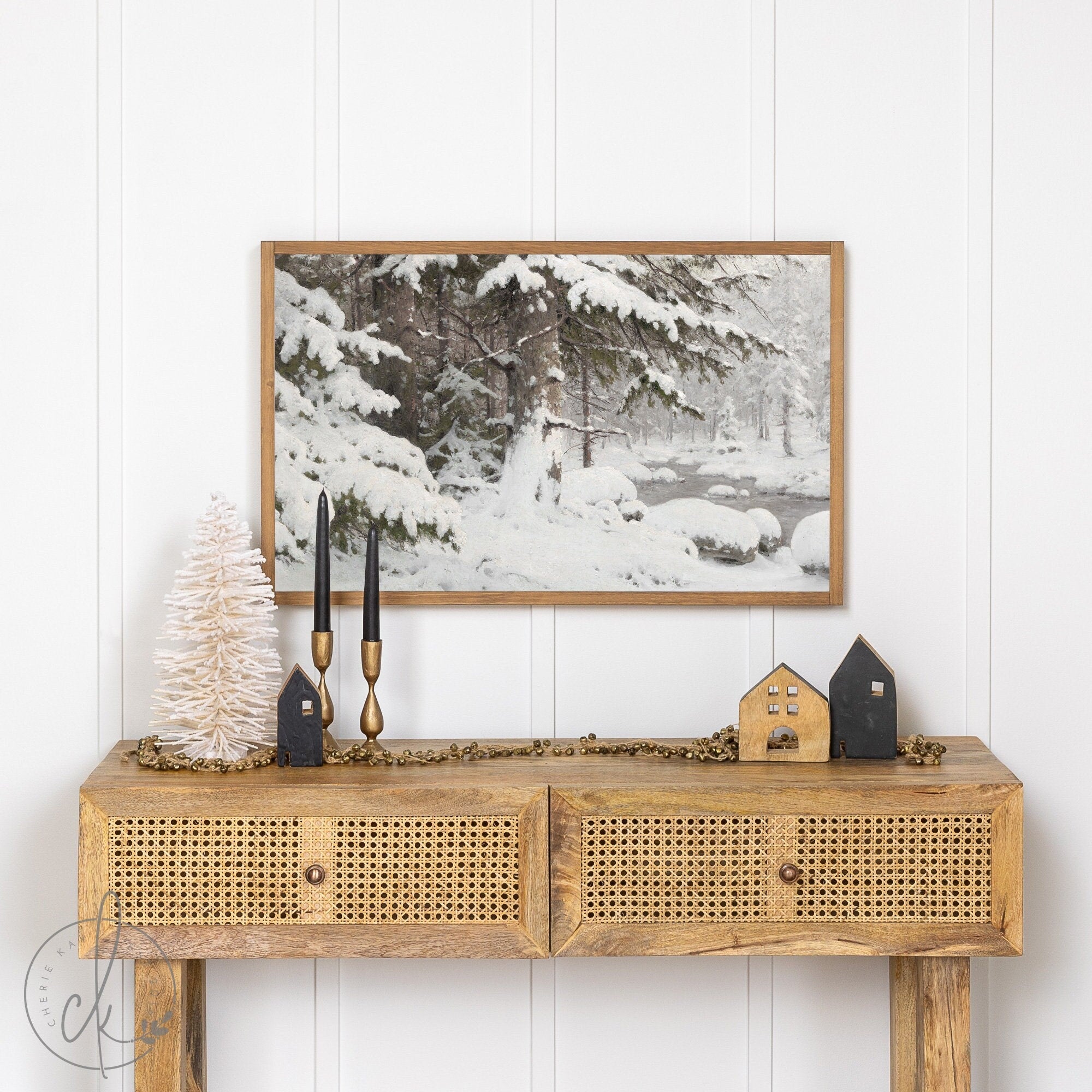 Winter Landscape Painting | Framed Wall Art | Landscape Wall Art | Living Room Decor | Christmas Decor | Snowy Trees Art