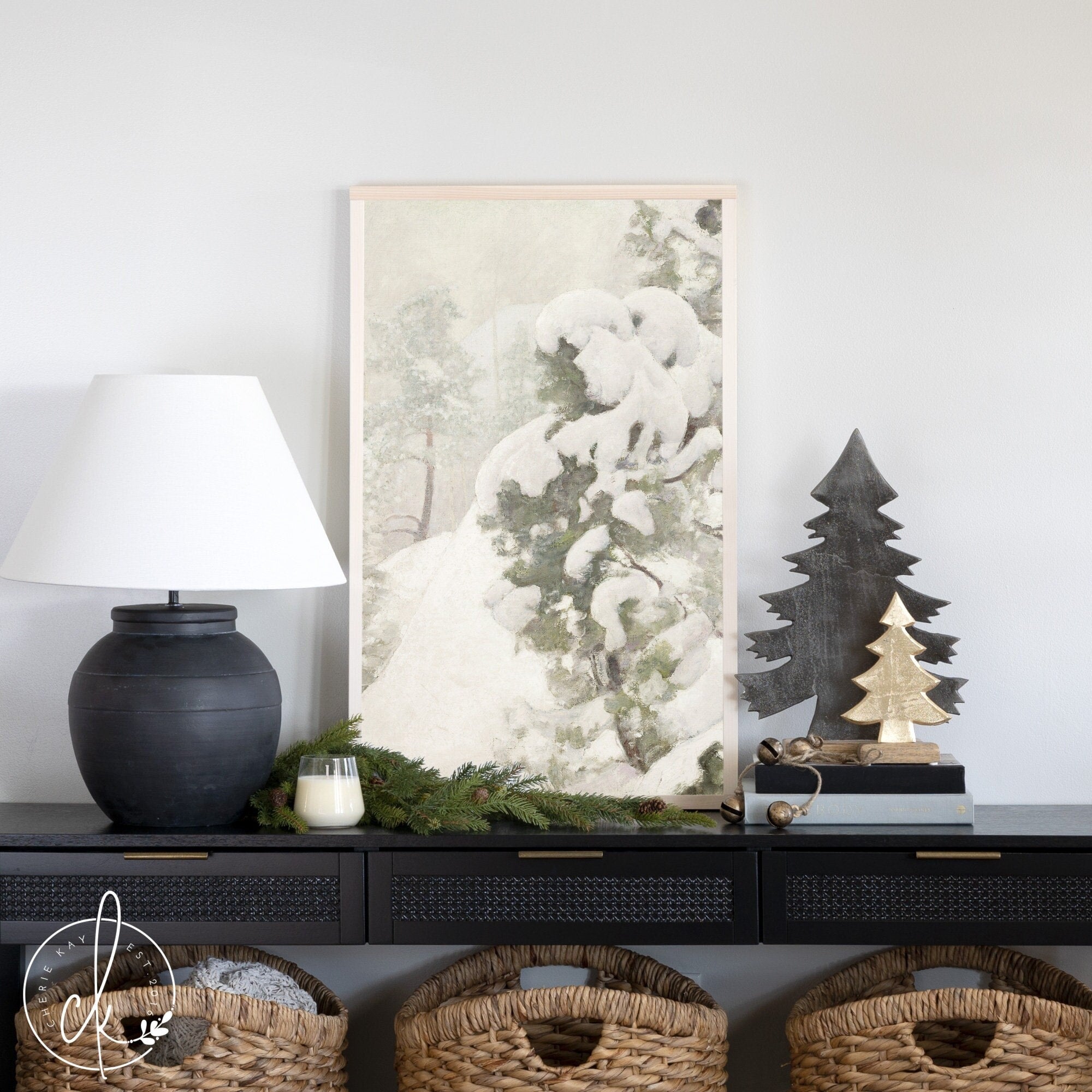 Snowy Wall Art | Christmas Wall Art | Framed Wall Art | Living Room Decor | Farmhouse Christmas Wall Decor | Snowy Tree Painting
