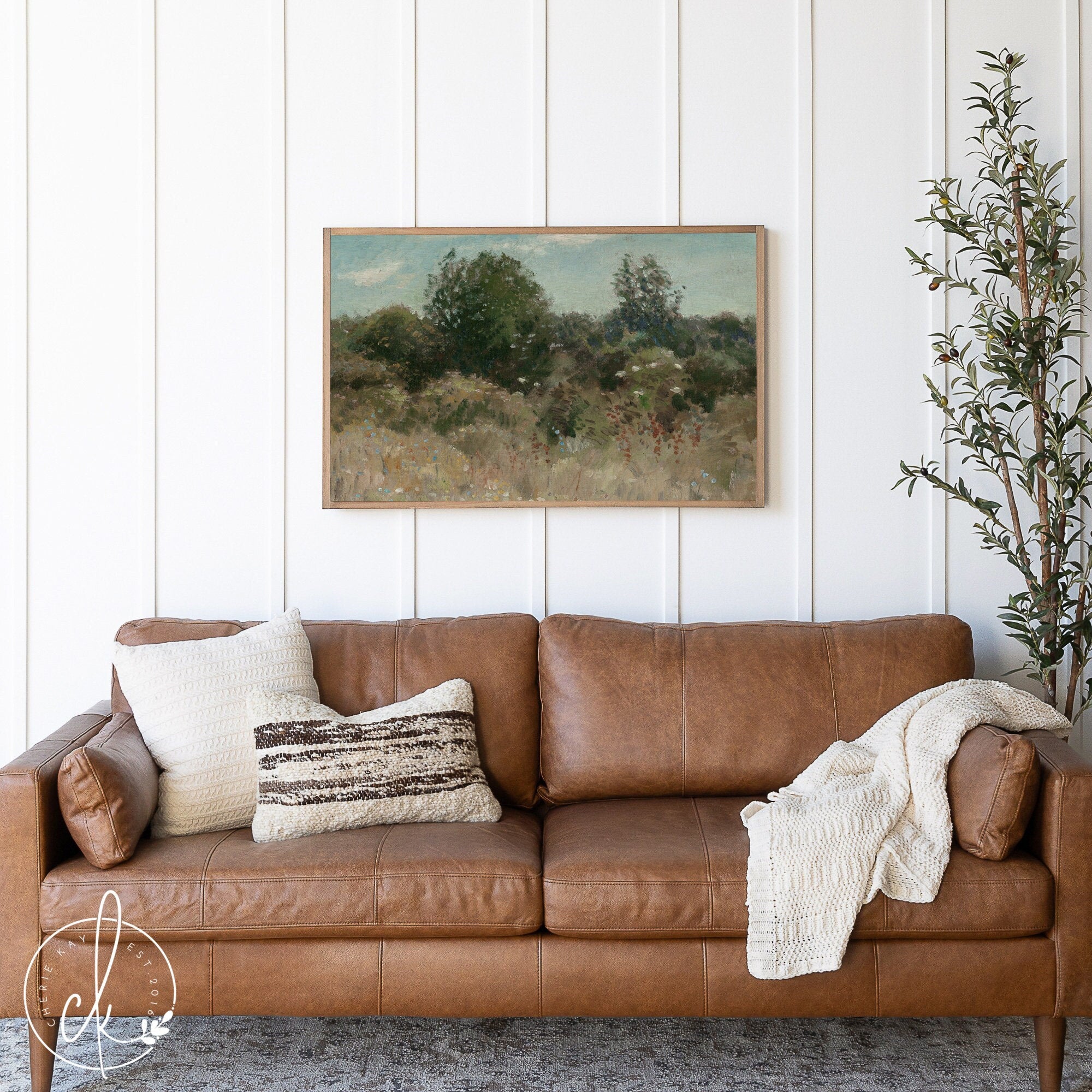 Landscape Painting | Farmhouse Living Room Decor | Entryway Wall Art | Vintage Wall Art | Framed Wall Art | Large Wall Art