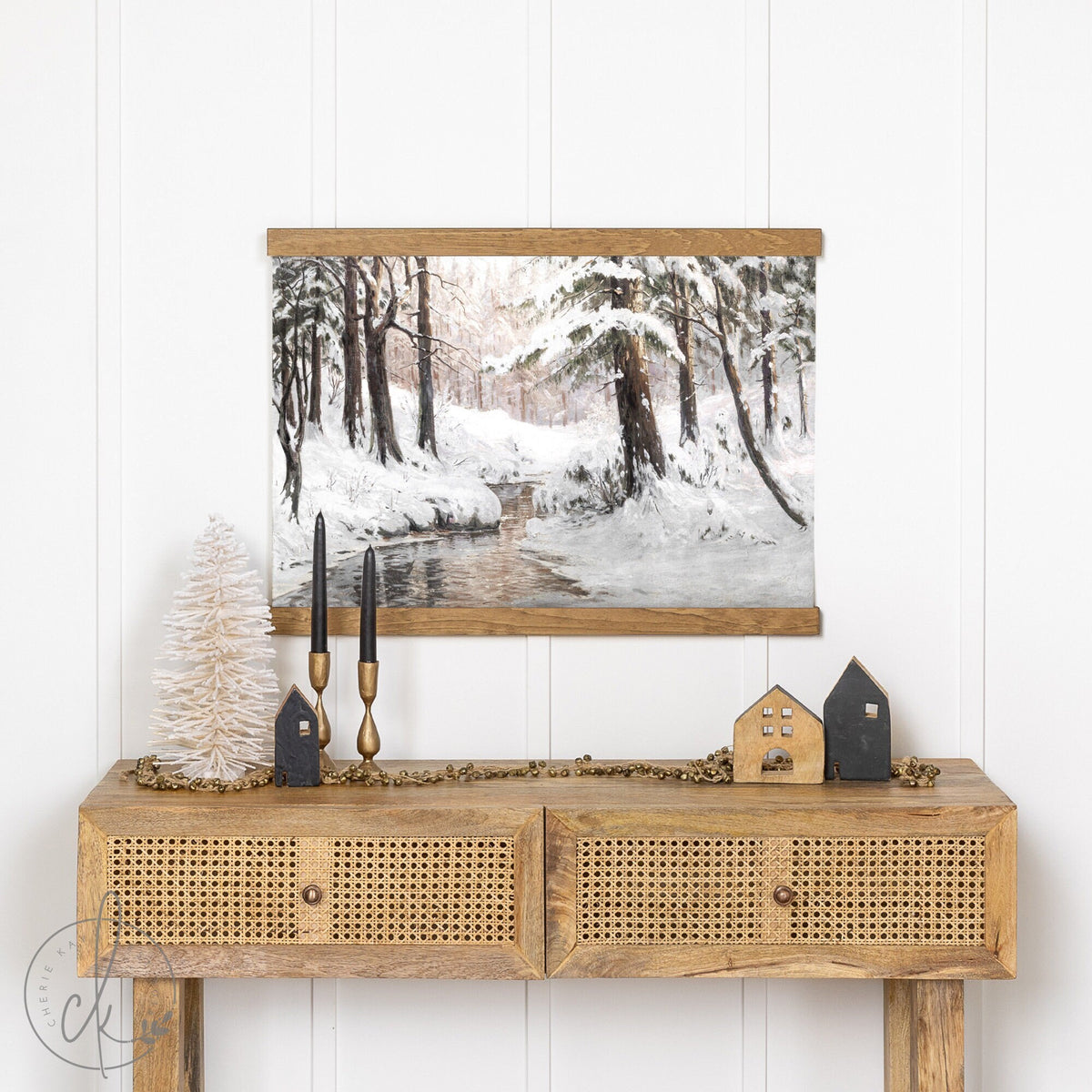 Snowy Forest Painting | Canvas Tapestry | Winter Landscape Wall Decor | Christmas Wall Decor | Winter Wall Decor