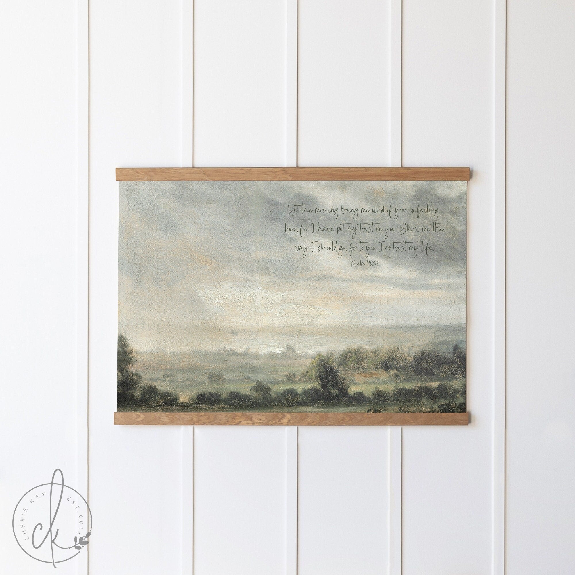 Let The Morning Bring Me Word | Psalm 143:8 | Bible Verse Tapestry | Vintage Landscape Painting | Living Room Wall Decor
