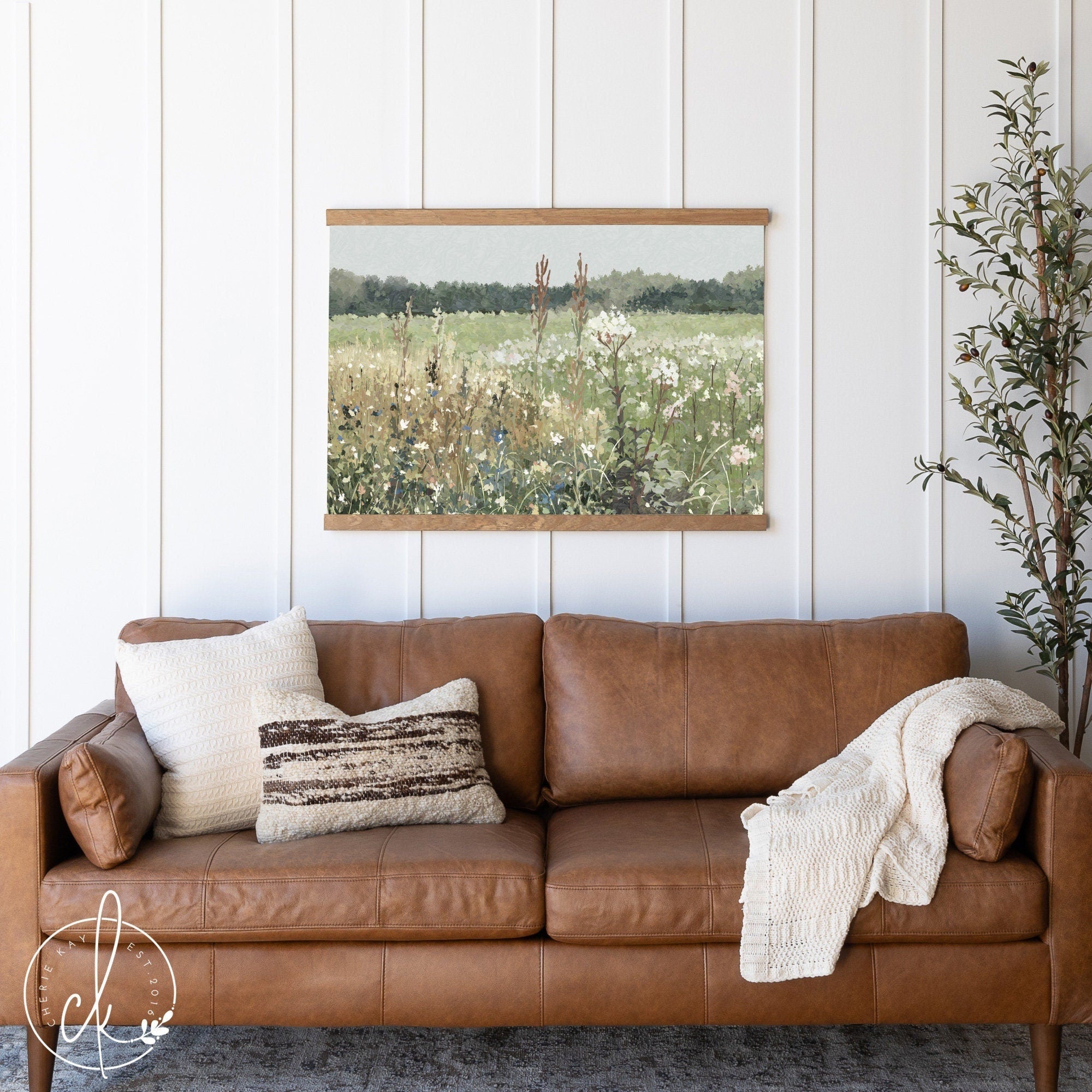 Wildflower Field Art | Canvas Tapestry | Meadow Wall Art | Landscape Canvas Art | Fabric Wall Hanging | Living Room Wall Decor