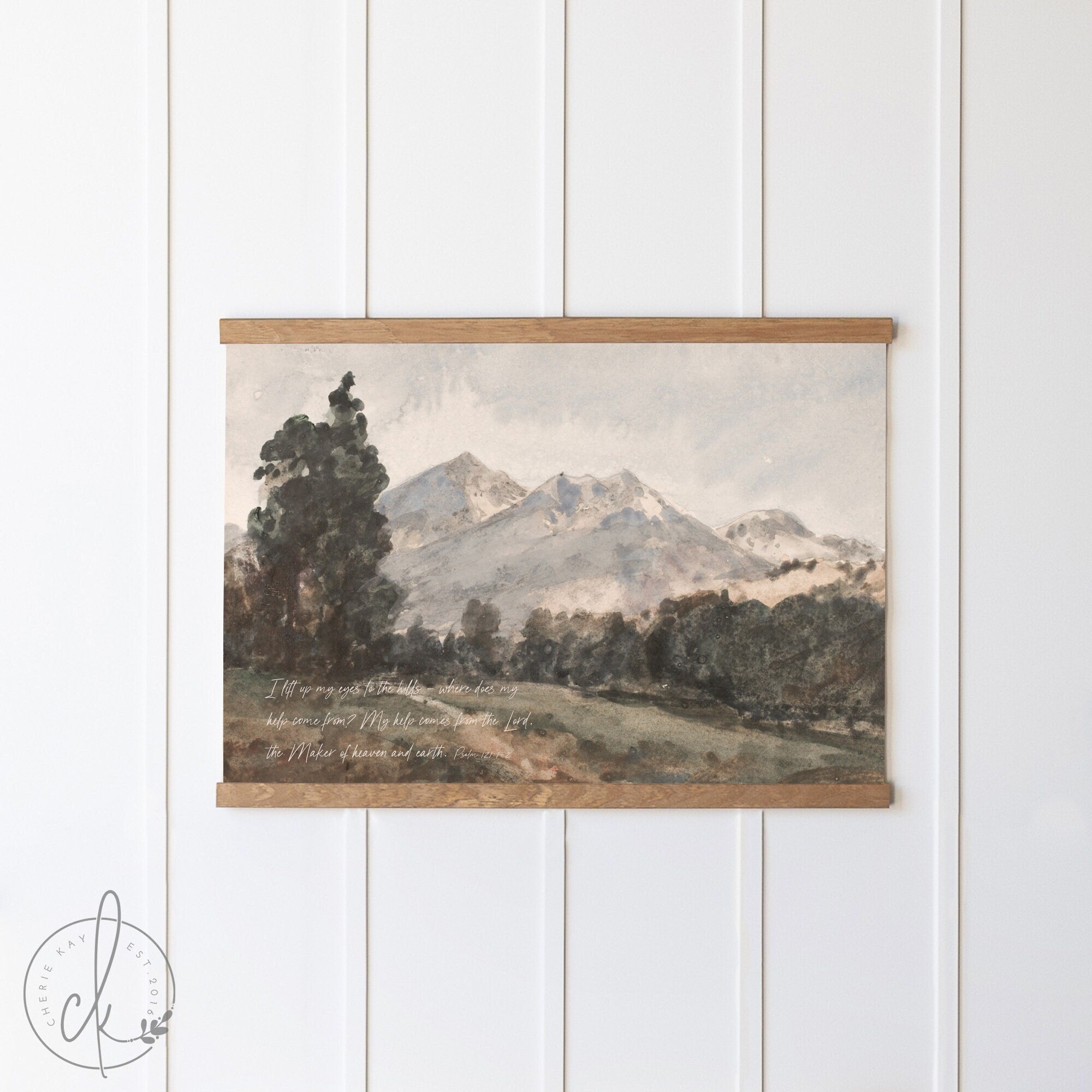I Will Lift Up My Eyes To The Hills | Canvas Tapestry | Landscape Painting | Christian Decor | Living Room Decor | Bible Verse Art