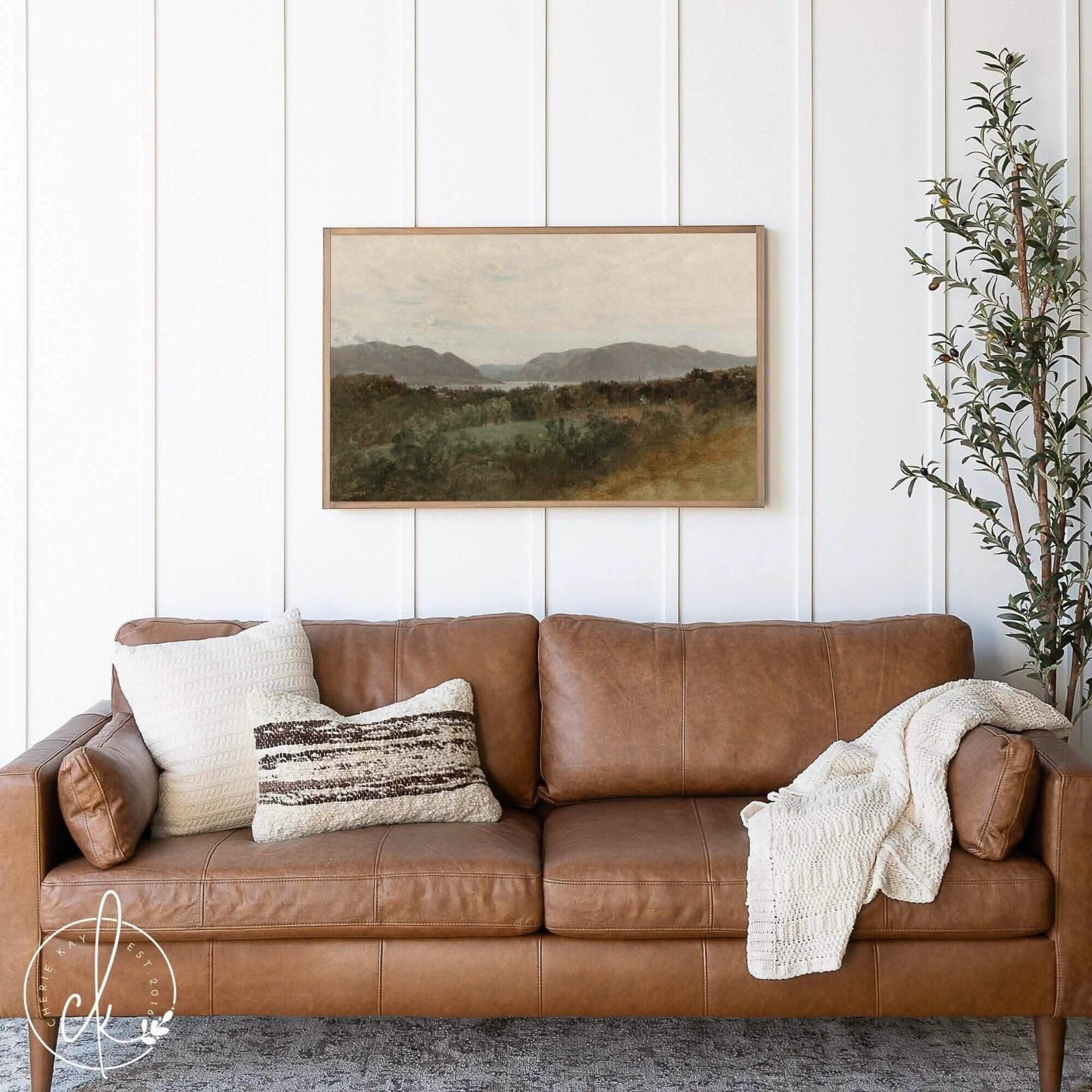 Vintage Landscape Painting | Farmhouse Wall Decor | Vintage Wall Art | Framed Wall Art | Bedroom Decor