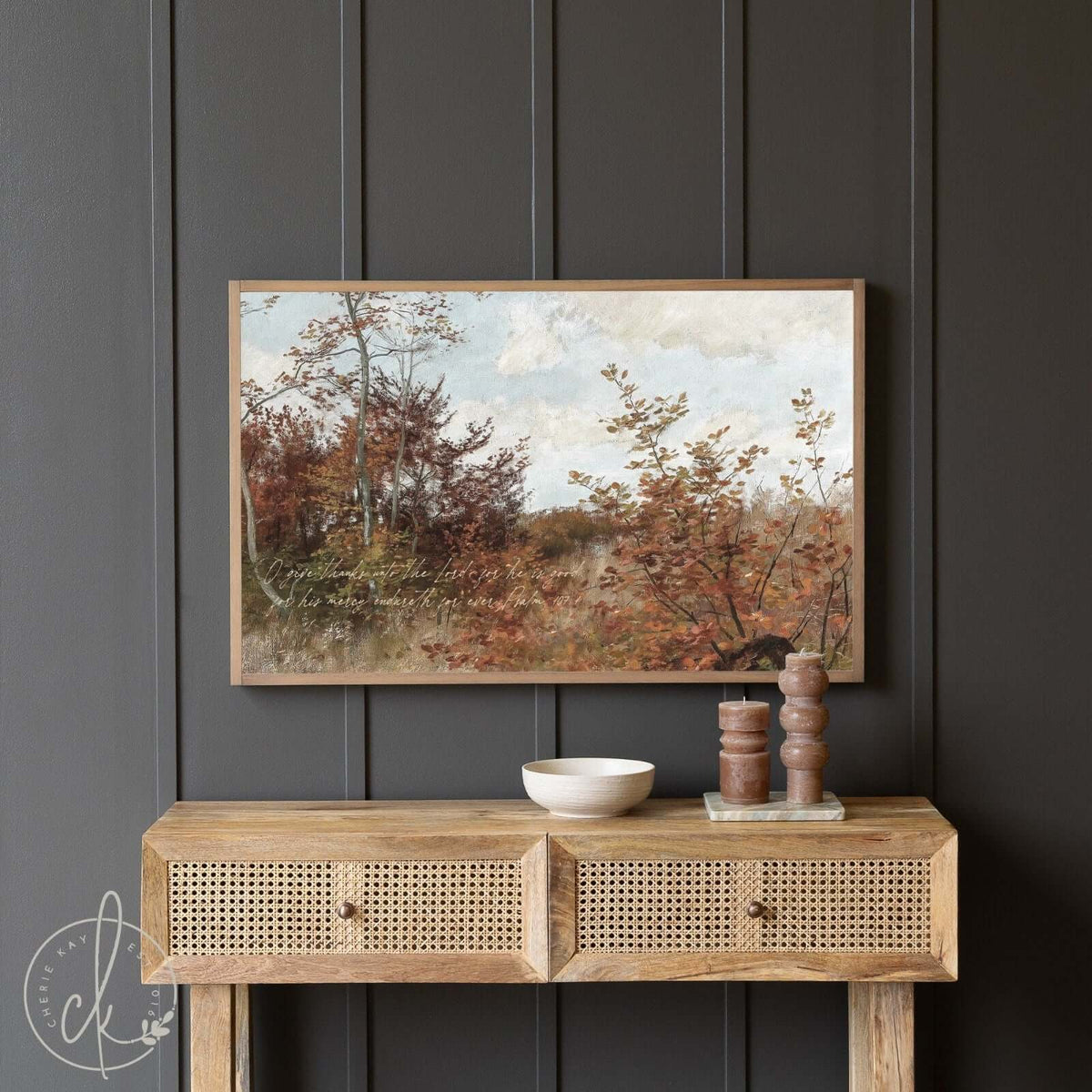O Give Thanks Unto the Lord | Psalms 107:1 | Framed Wall Art | Fall Home Decor | Bible Verse Autumn Decor | Autumn Entryway Decor