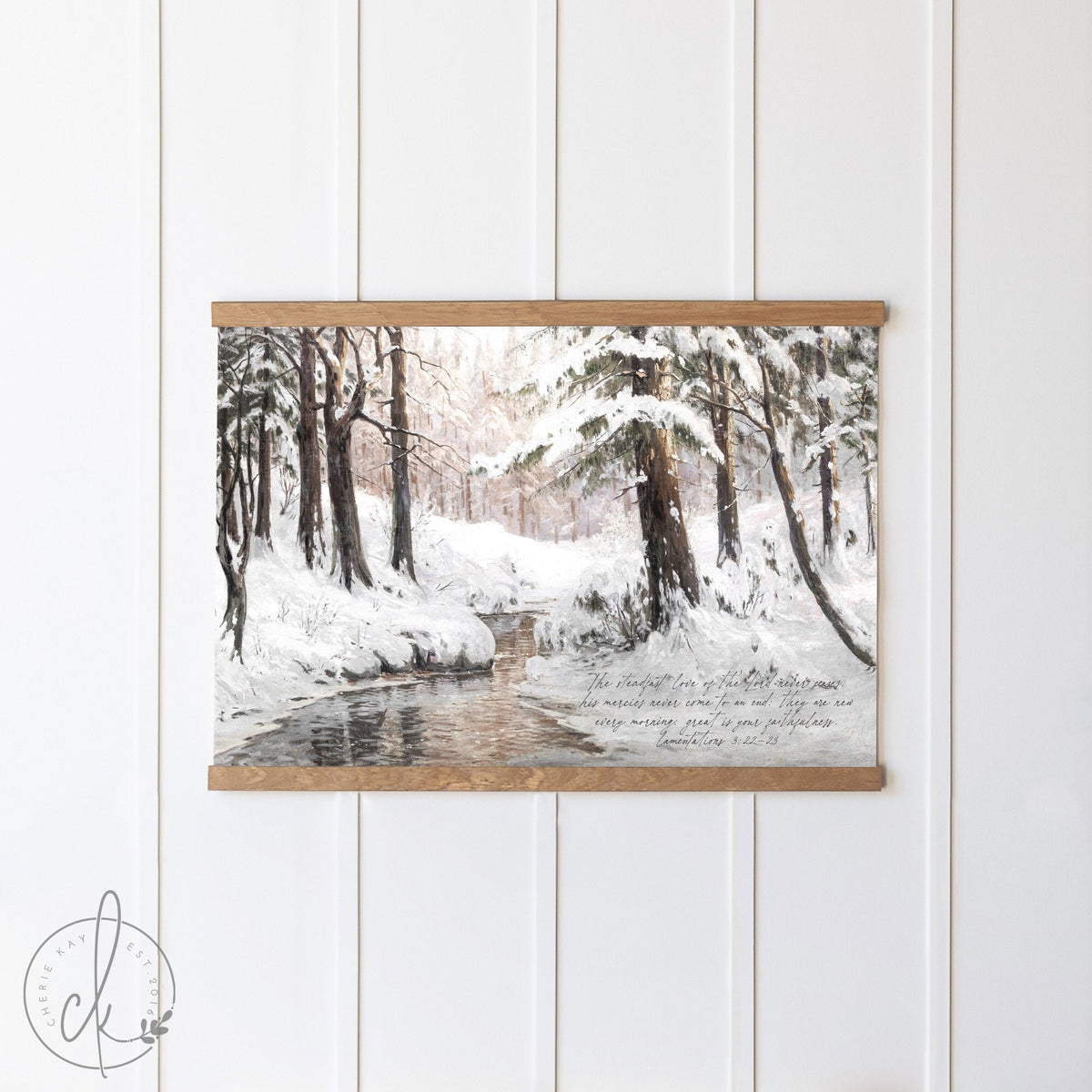 Snowy Forest Painting | Canvas Tapestry | Bible Verse Art | Holiday Entryway Decor | Scripture Canvas | Great Is Your Faithfulness