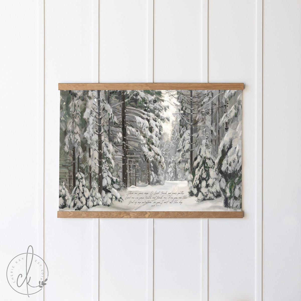 Snowy Winter Painting | Canvas Tapestry | Bible Verse Canvas Art | Psalm 25 | Winter Wall Decor | Scripture Canvas
