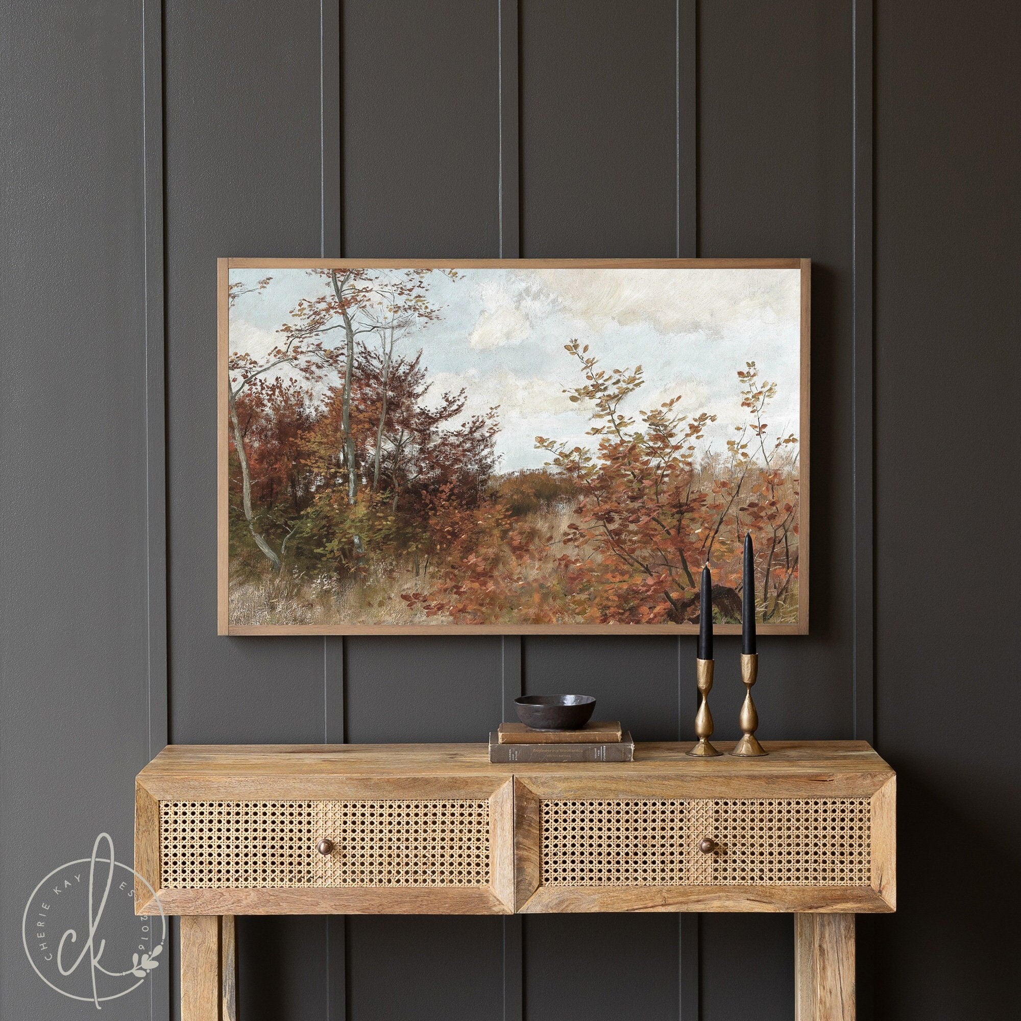 Fall Landscape Art | Framed Wall Art | Autumn Living Room Decor | Wood Wall Art | Fall Trees Painting | Autumn Wall Decor