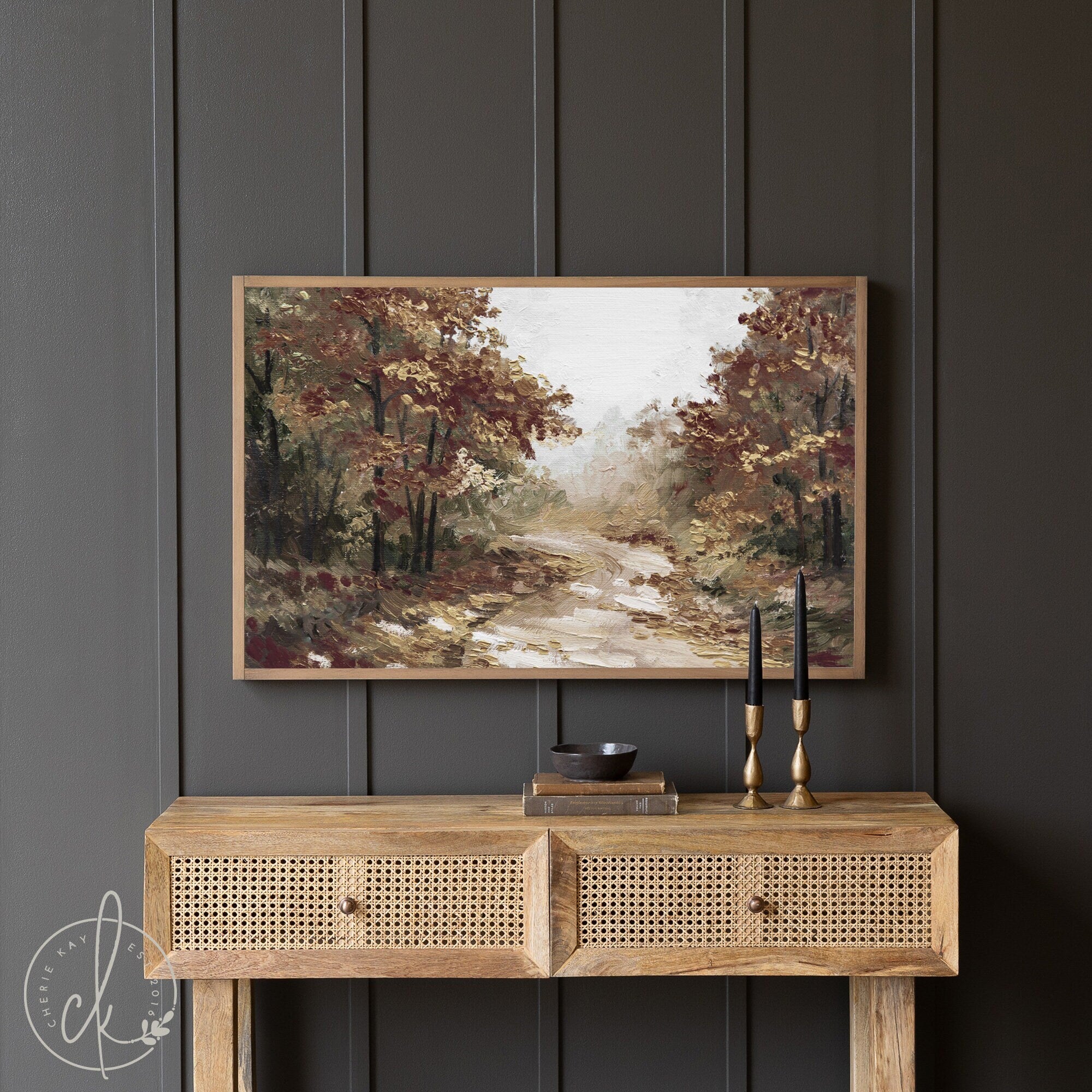 Fall Home Decor | Framed Fall Landscape Art | Living Room Decor | Autumn Trees Painting | Entryway Decor
