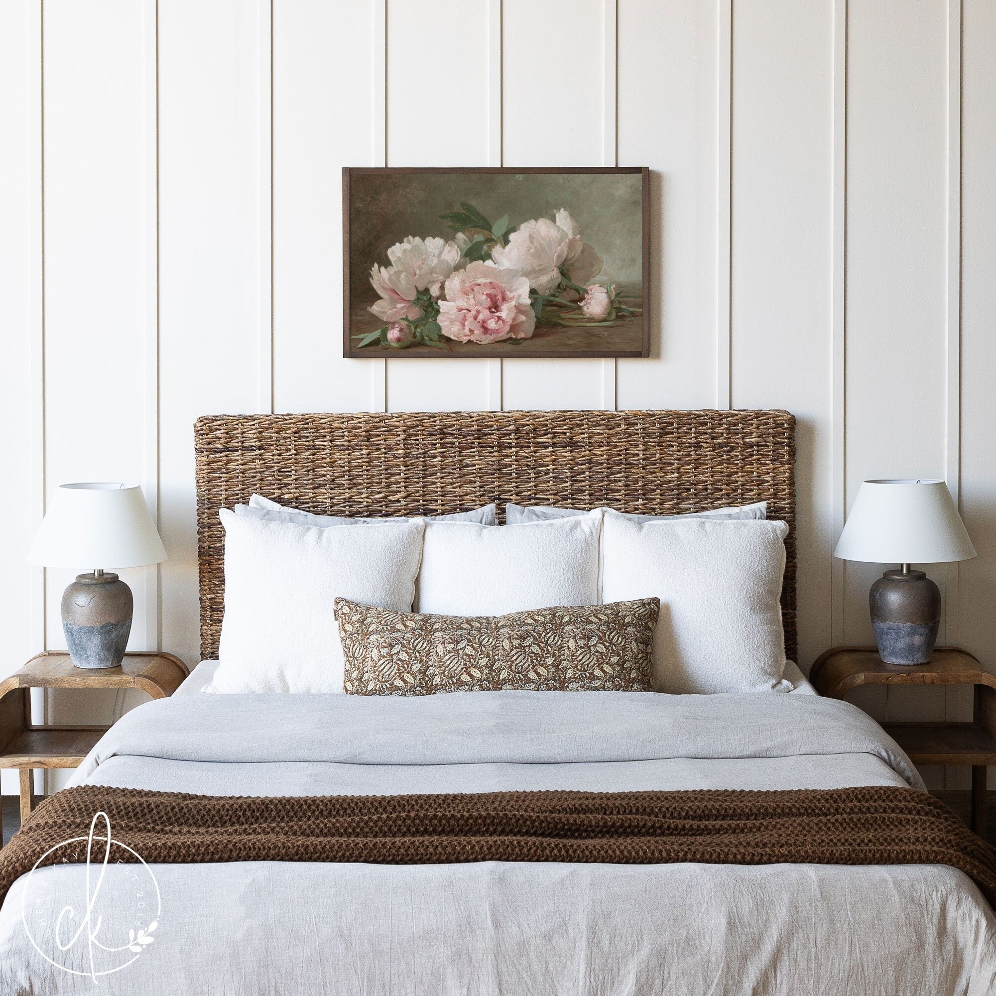 Vintage Floral Wall Art | Botanical Art | Framed Wall Art | Living Room Decor | Pink Peonies Painting