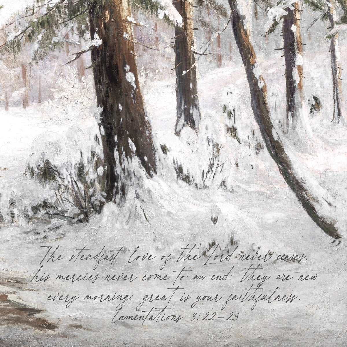 Snowy Forest Painting | Canvas Tapestry | Bible Verse Art | Holiday Entryway Decor | Scripture Canvas | Great Is Your Faithfulness | T32