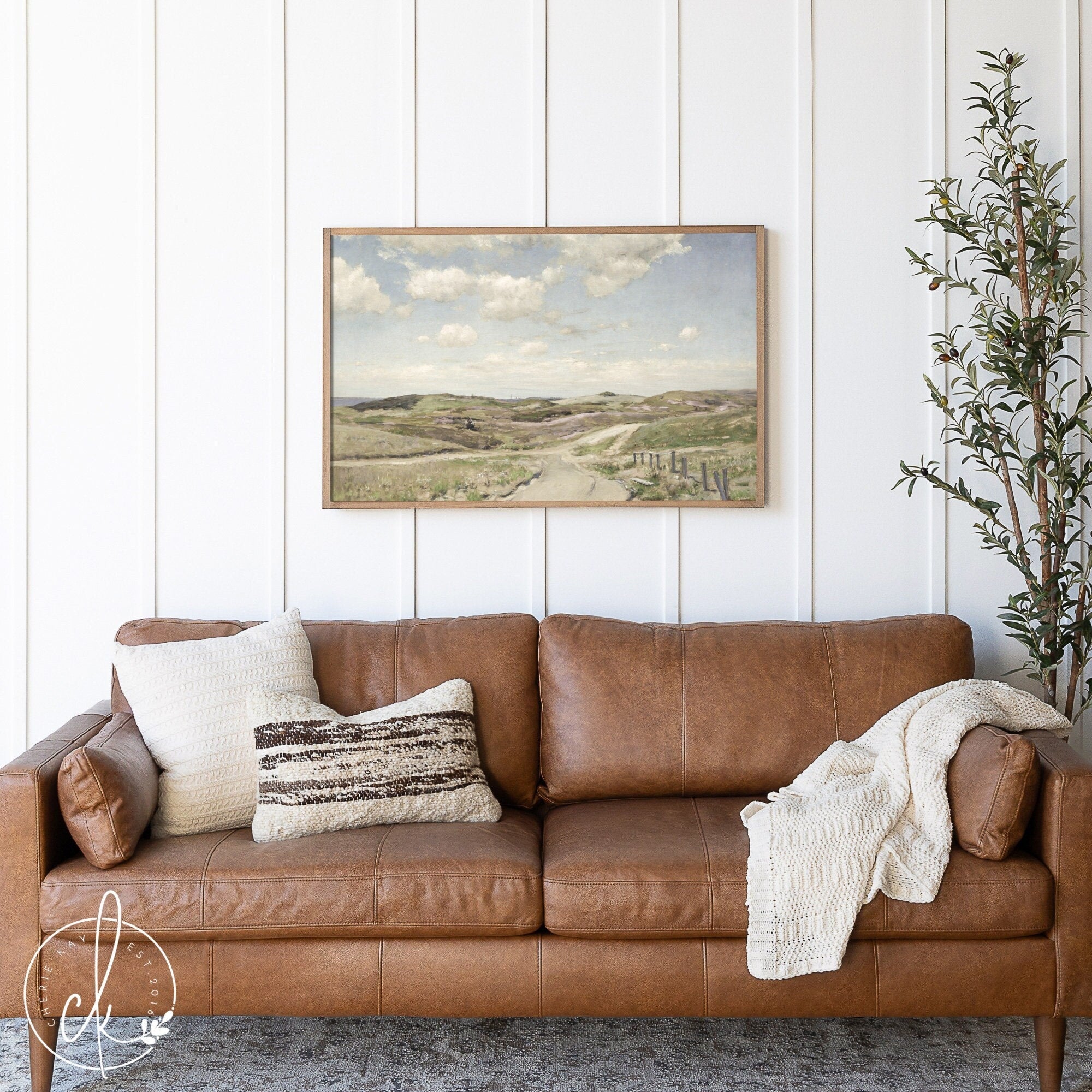 Vintage Landscape Art | Western Prairie Landscape | Country Road Painting | Framed Wall Art | Living Room Decor