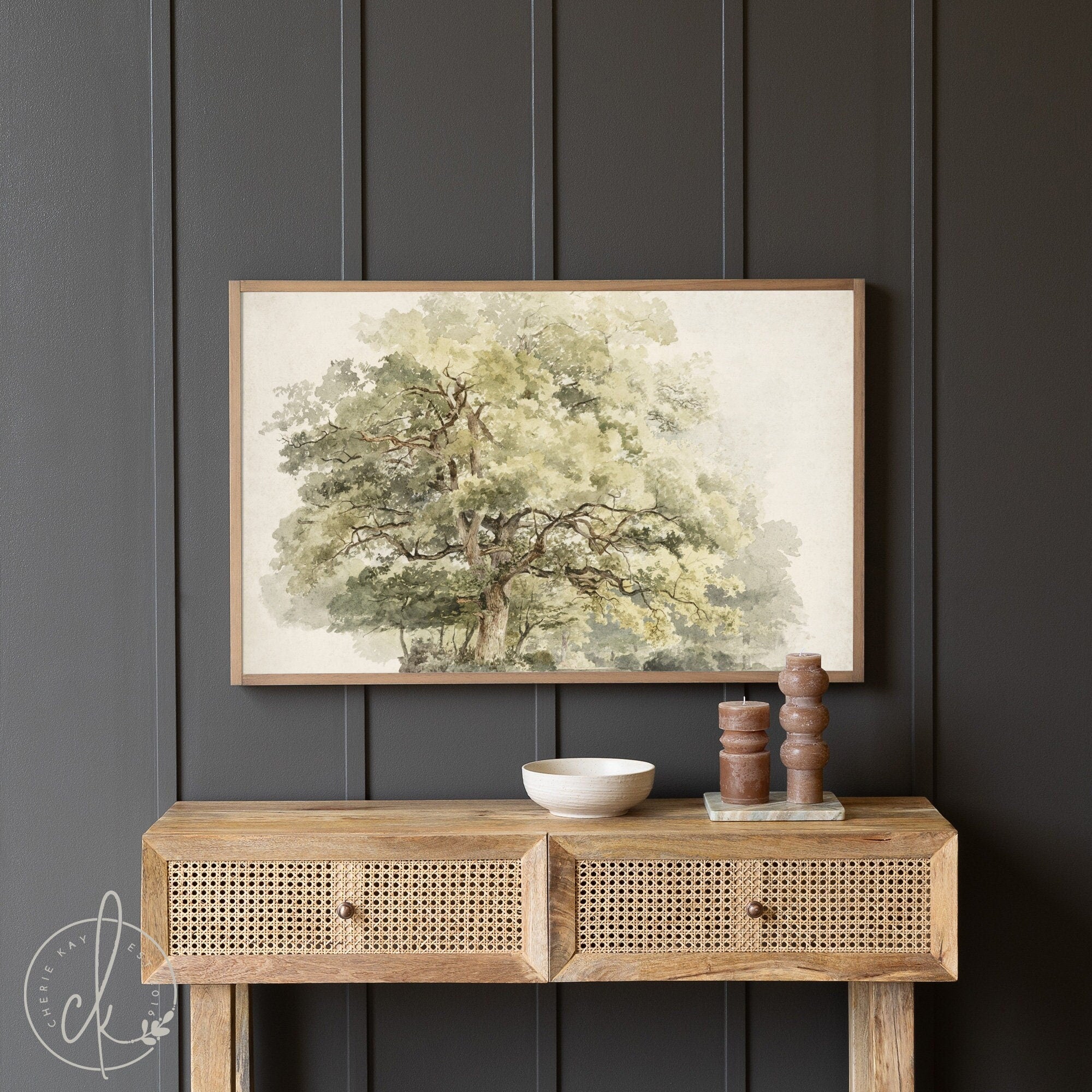 Tree Wall Art | Water Color Painting | Vintage Wall Art | Framed Wall Art | Living Room Decor | Entryway Decor
