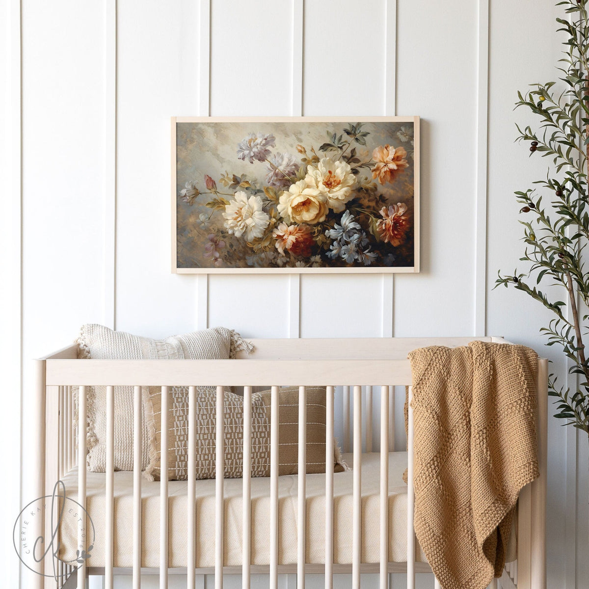 Floral Nursery Wall Decor | Vintage Floral Painting | Framed Painting | Nursery Wall Art | Girl Nursery Decor