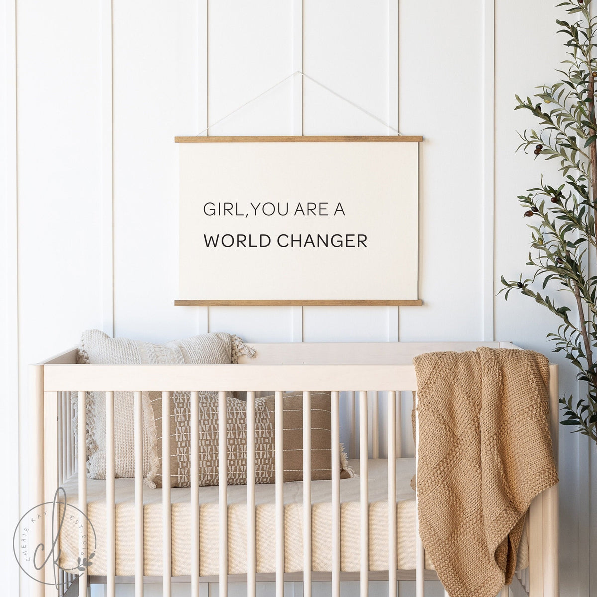 Girl You Are A World Changer | Fabric Wall Hanging | Girl Room Decor | Nursery Decor | Nursery Wall Art