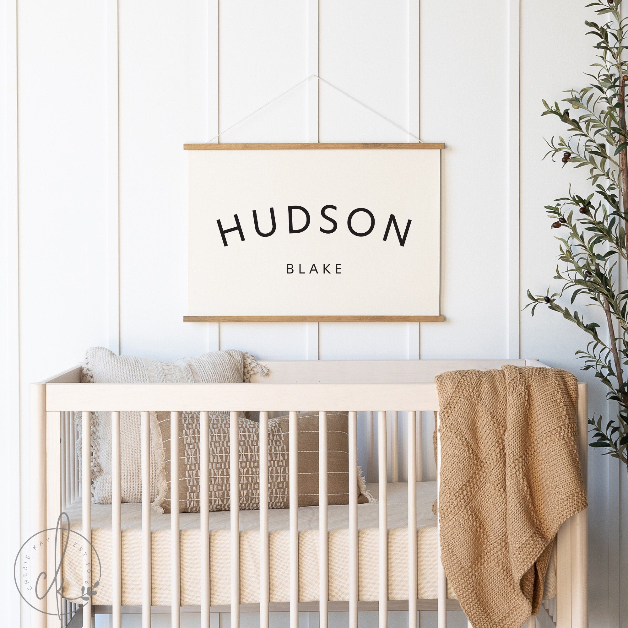 Custom Baby Name | Wall Hanging | Canvas Art | Personalized Baby Gift | Nursery Decor | Hudson Blake