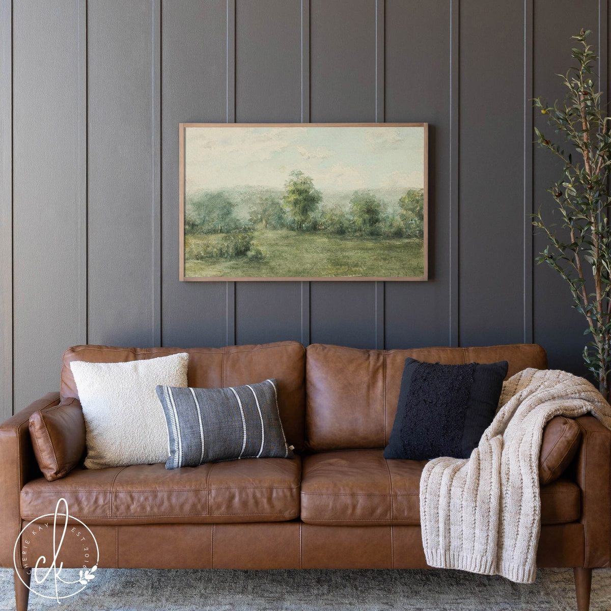 Vintage Meadow Art | Framed Wall Art | Living Room Decor | Large Landscape Art | Countryside Painting
