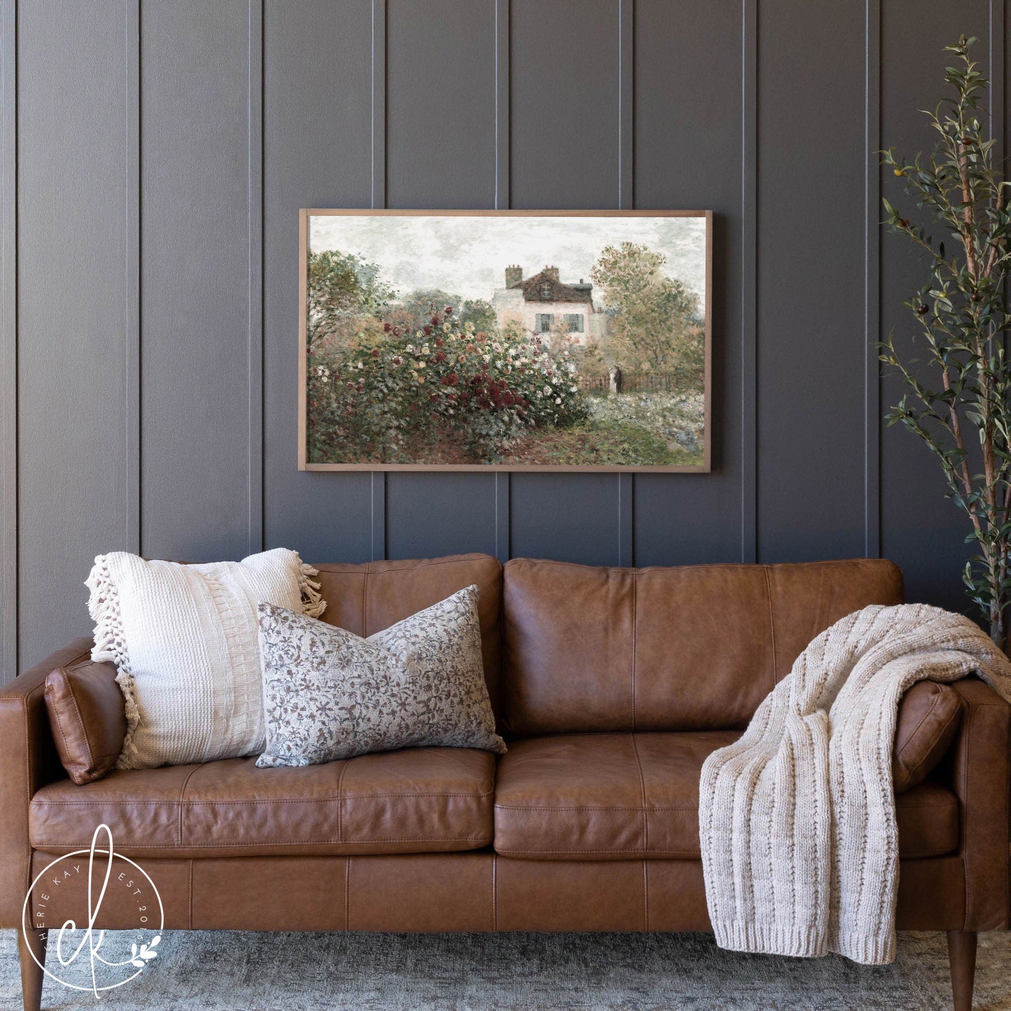 Flower Garden Wall Art | Vintage Framed Art | Rose Garden Art | Botanical Art | Living Room Decor | Vintage Painting | Cottage Painting