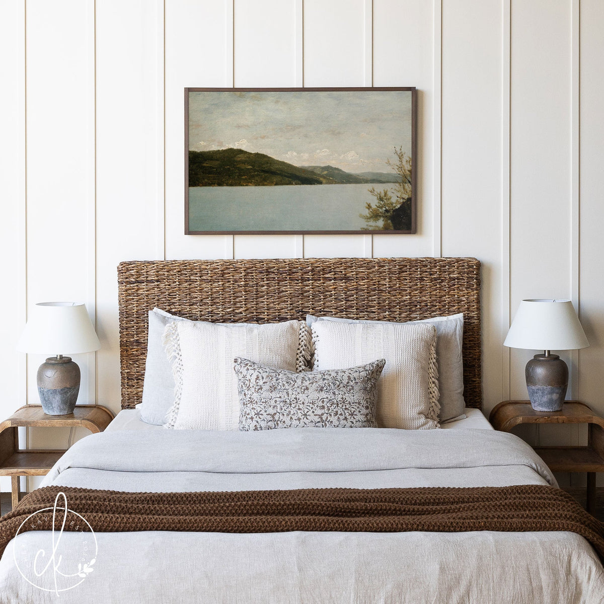 Lake and Mountains | Landscape Painting | Living Room Wall Decor | Entryway Wall Art | Vintage Painting | Large Wall Art | W111