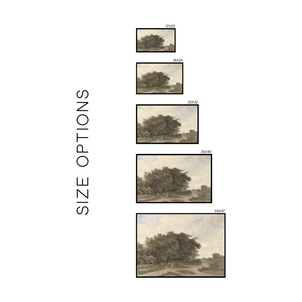 Countryside Painting | Vintage Tree Painting | Entryway Wall Art | Vintage Living Room Painting | Vintage Tree Art | W115